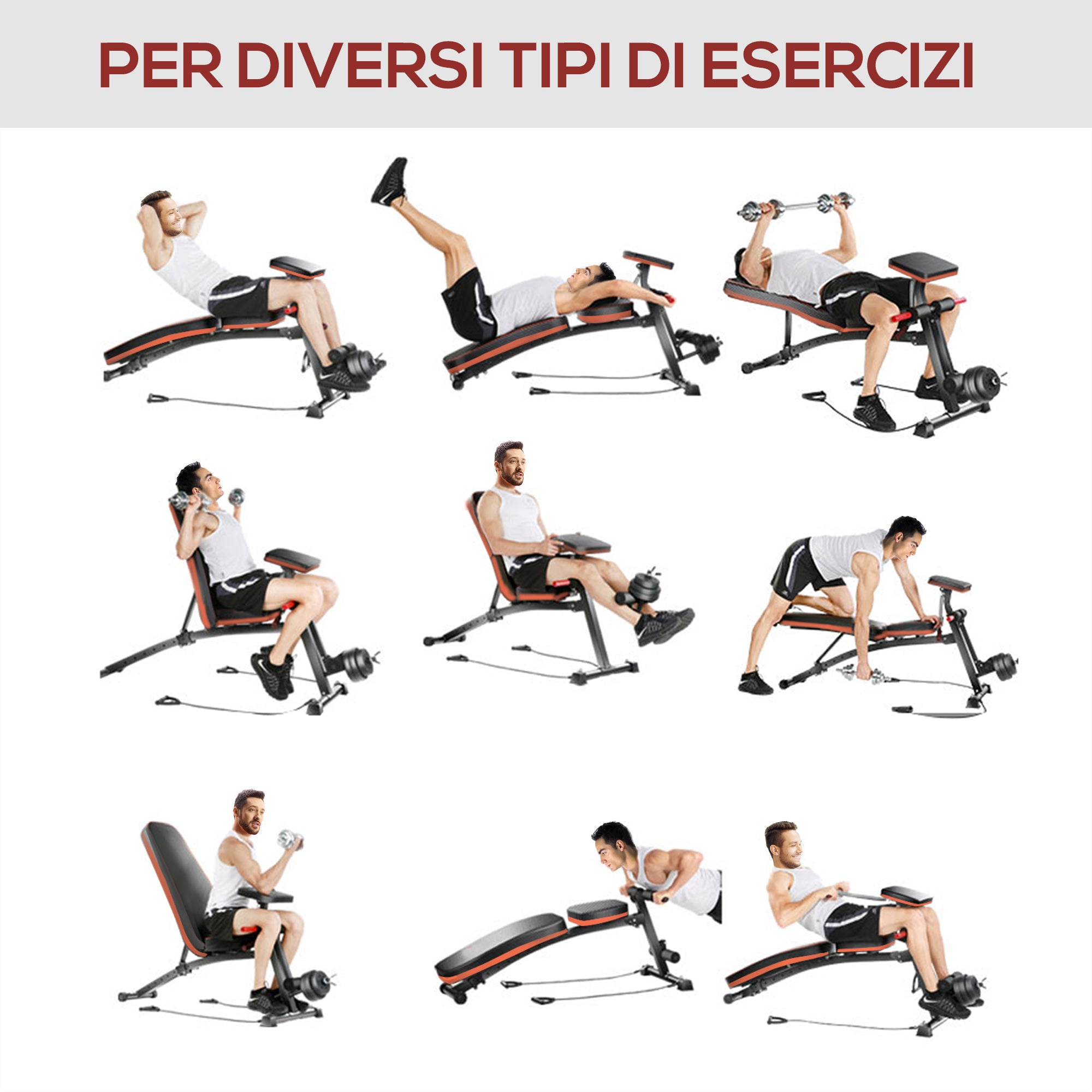 EASYCOMFORT Adjustable Multifunction Bench for Abs, Gym Weight Bench for Arm and Leg Training 54x160x106cm, Black and Red