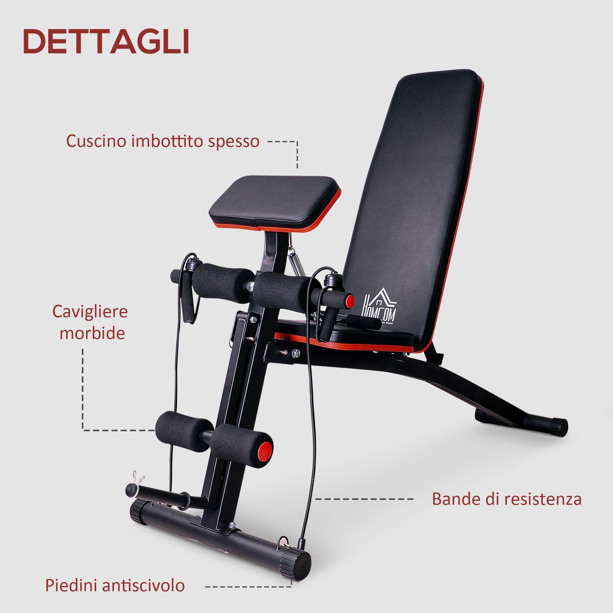 EASYCOMFORT Adjustable Multifunction Bench for Abs, Gym Weight Bench for Arm and Leg Training 54x160x106cm, Black and Red