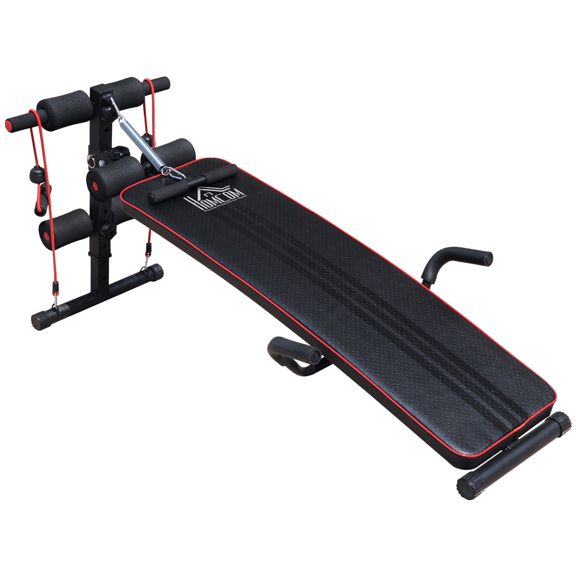 Easycomfort Panca Multifunzione per Allenamento a Casa, Panca Addominali Inclinazione with Vogatore a molla e Schienale Regolabile e 2 Corde Elastiche, 55.5 x 137.5 cm black
