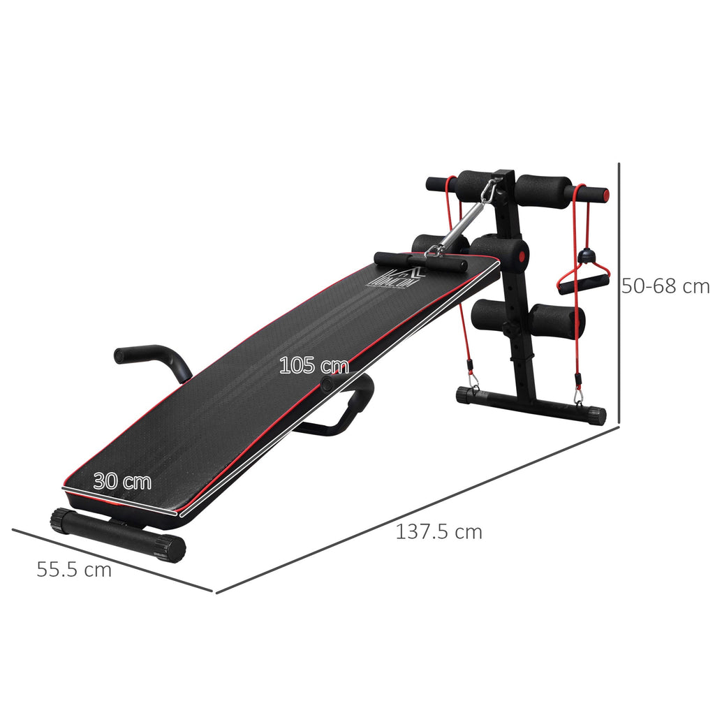 Easycomfort Panca Multifunzione per Allenamento a Casa, Panca Addominali Inclinazione with Vogatore a molla e Schienale Regolabile e 2 Corde Elastiche, 55.5 x 137.5 cm black