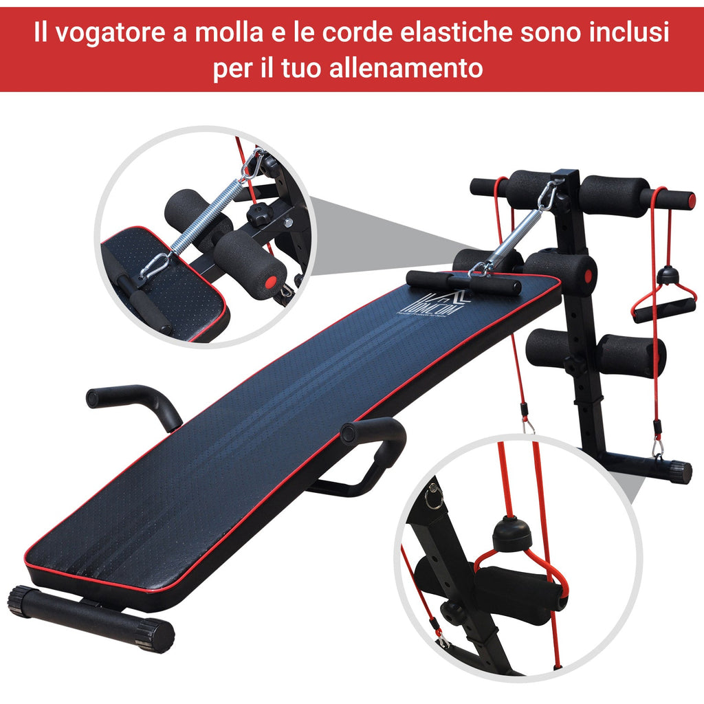 Easycomfort Panca Multifunzione per Allenamento a Casa, Panca Addominali Inclinazione with Vogatore a molla e Schienale Regolabile e 2 Corde Elastiche, 55.5 x 137.5 cm black
