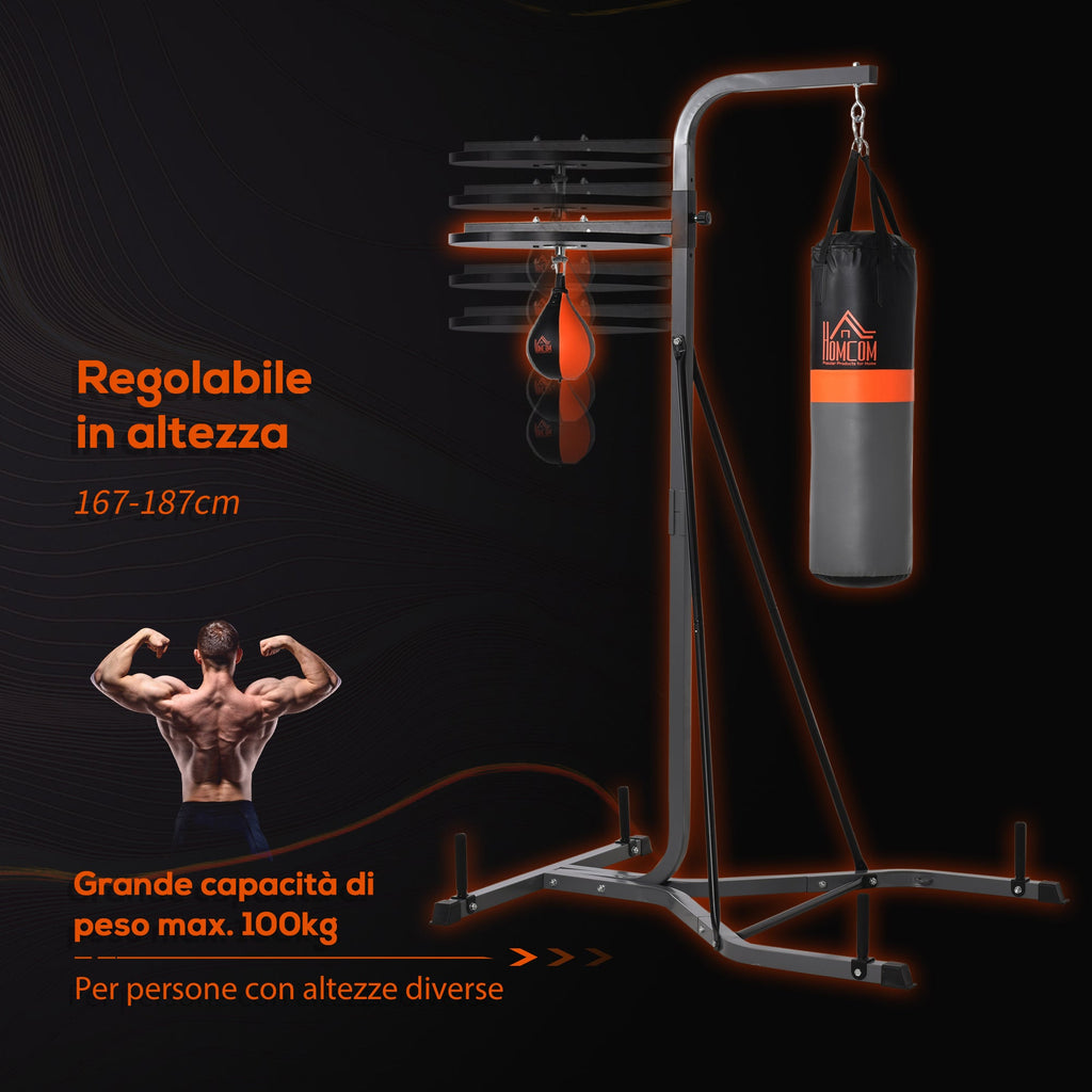 Easycomfort Stazione Multiuso Regolabile with Sacco da Boxe 20kg e Punching Ball per Allenamento Pugilato