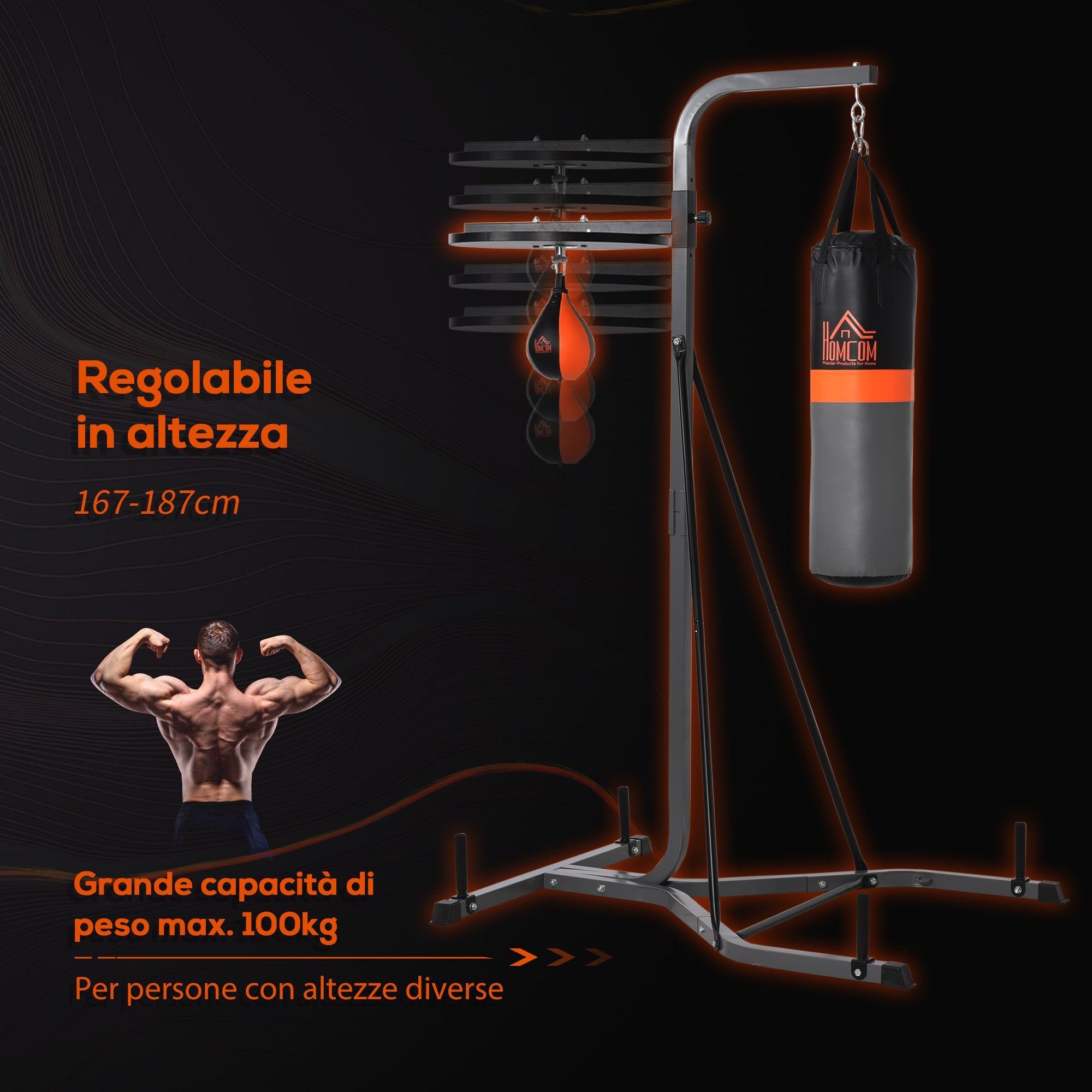 Easycomfort Stazione Multiuso Regolabile with Sacco da Boxe 20kg e Punching Ball per Allenamento Pugilato