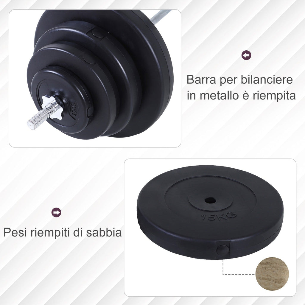 Easycomfort Set Bilanciere e Dischi 70kg, 8 Dischi Pesi Rivestiti in Plastica e Barra in Ferro, 170x40.5x40.5cm black