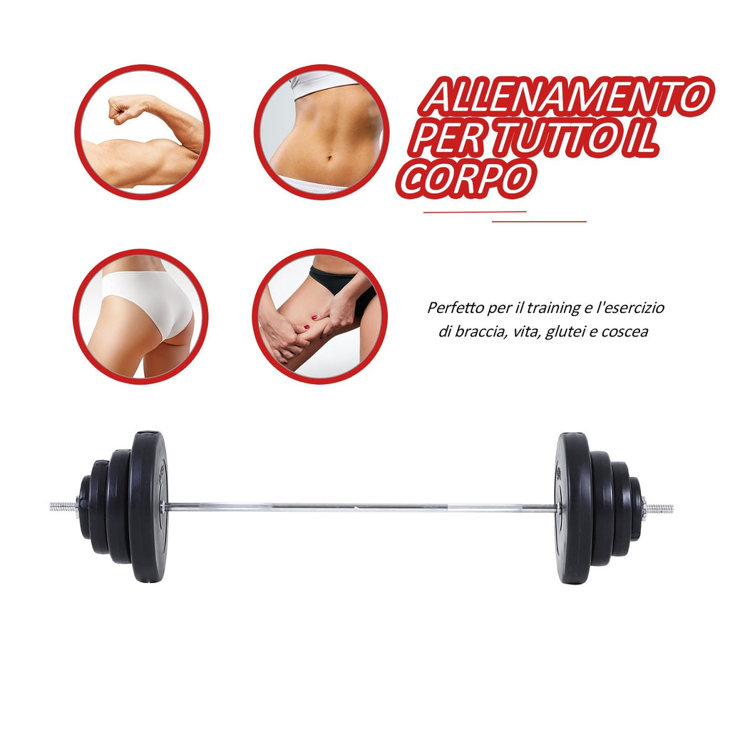Easycomfort Set Bilanciere e Dischi 70kg, 8 Dischi Pesi Rivestiti in Plastica e Barra in Ferro, 170x40.5x40.5cm black