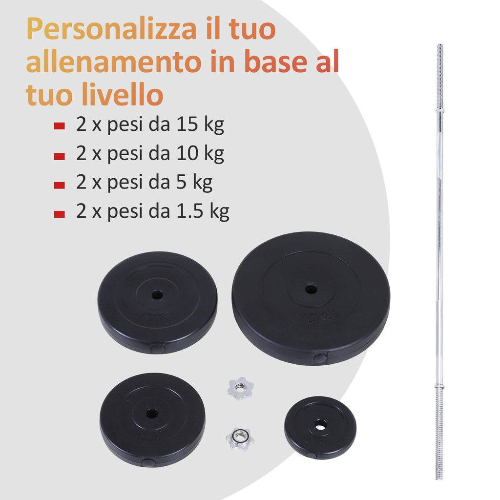 Easycomfort Set Bilanciere e Dischi 70kg, 8 Dischi Pesi Rivestiti in Plastica e Barra in Ferro, 170x40.5x40.5cm black