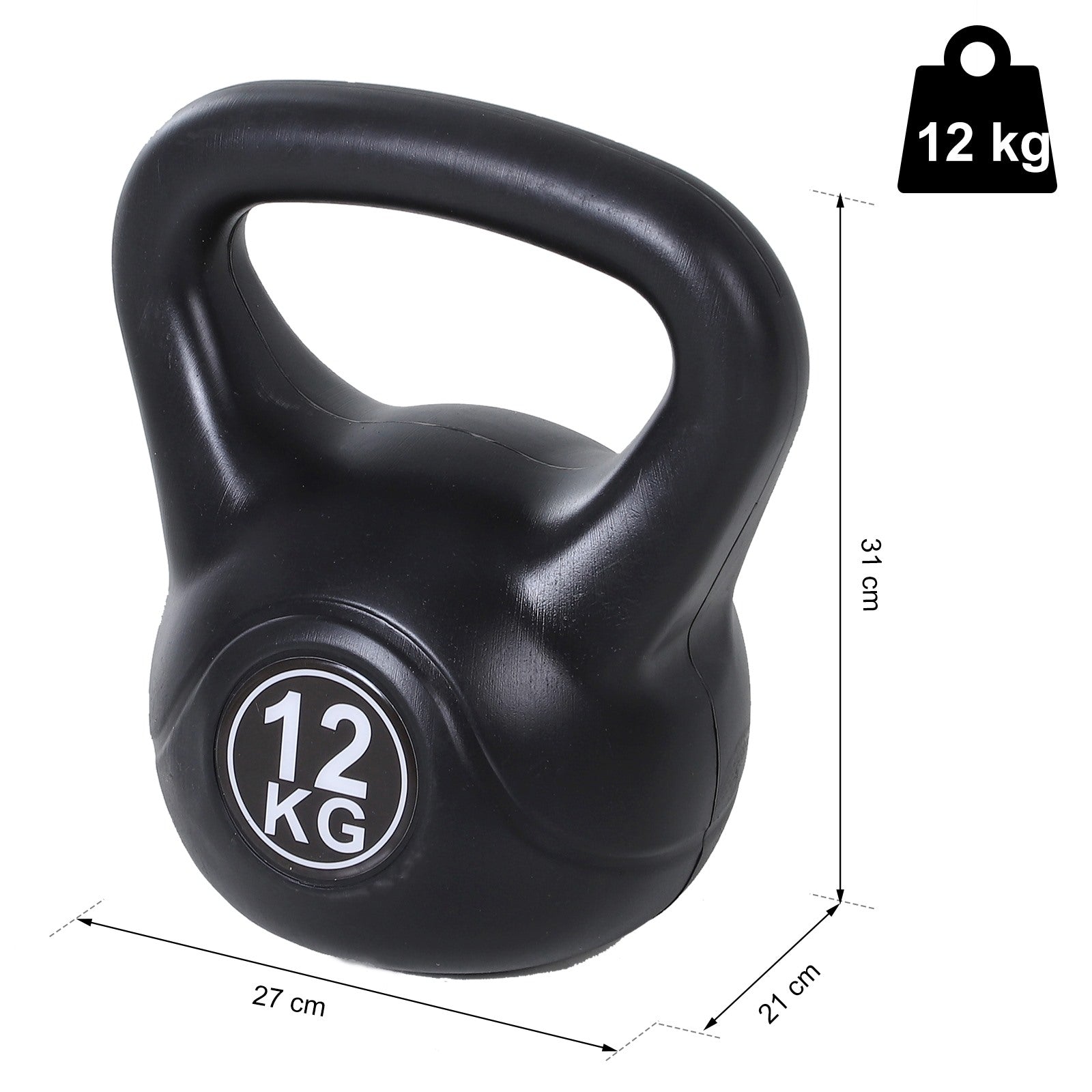 Easycomfort Kettlebell da 12 kg per Sport e Fitness in PVC with Sabbia e Maniglia Liscia Anti-Sfregamento