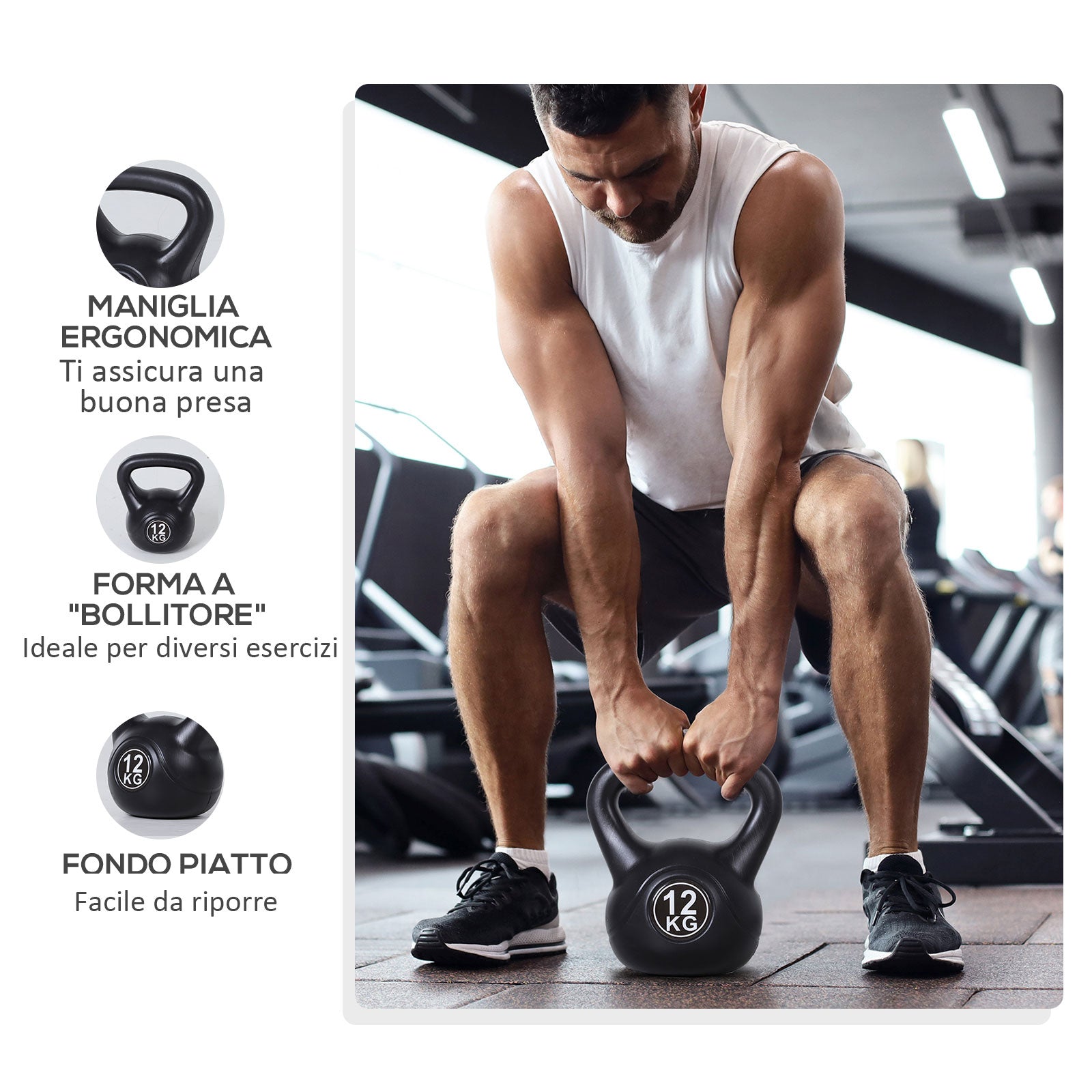 Easycomfort Kettlebell da 12 kg per Sport e Fitness in PVC with Sabbia e Maniglia Liscia Anti-Sfregamento