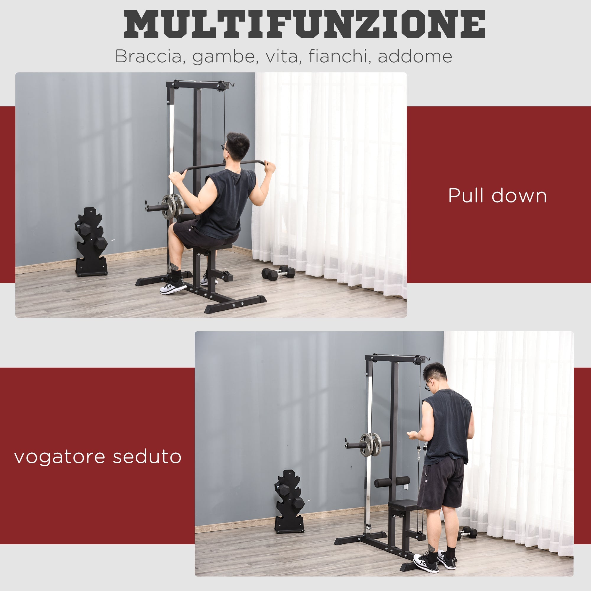 EasyComfort fitnessstation met verstelbare kabel en bank 107x120x190 cm