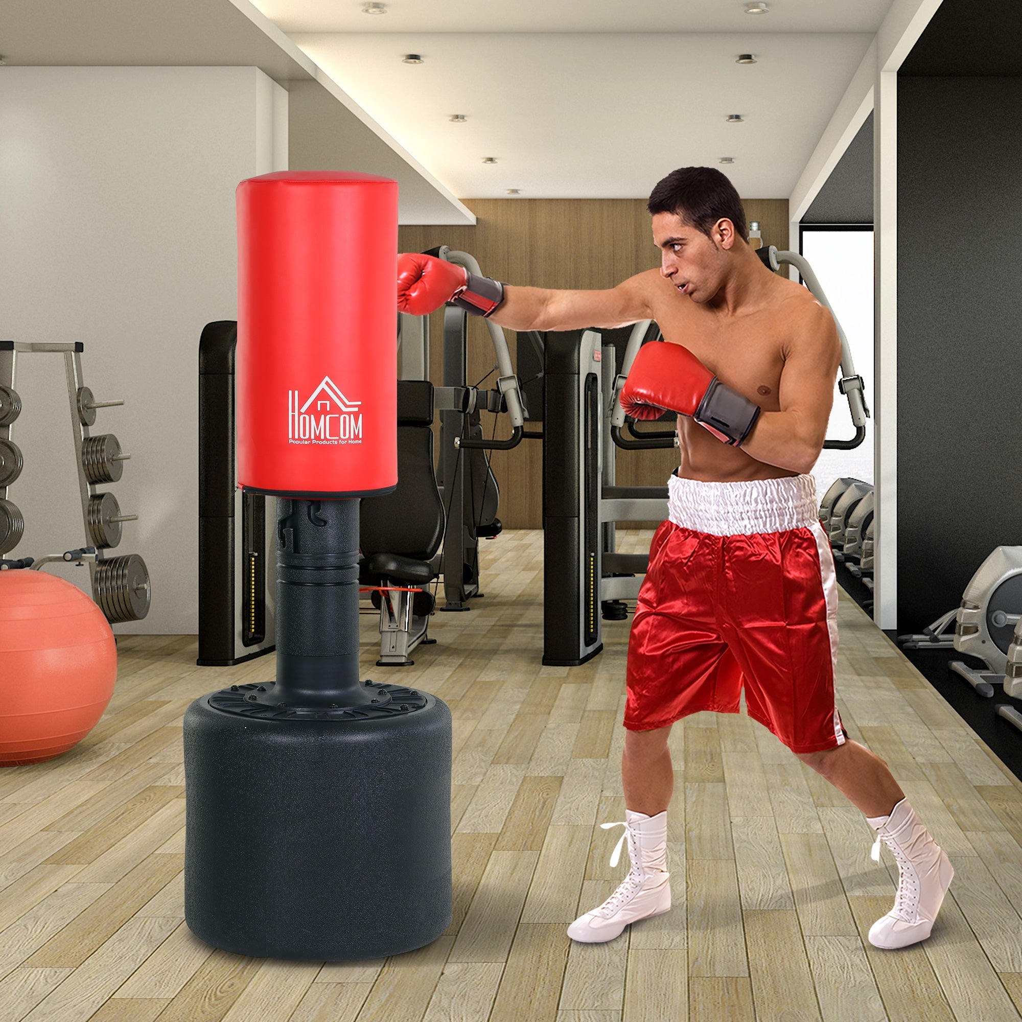 EASYCOMFORT Floor Punching Bag Adjustable Height 145-172cm with Fillable Base