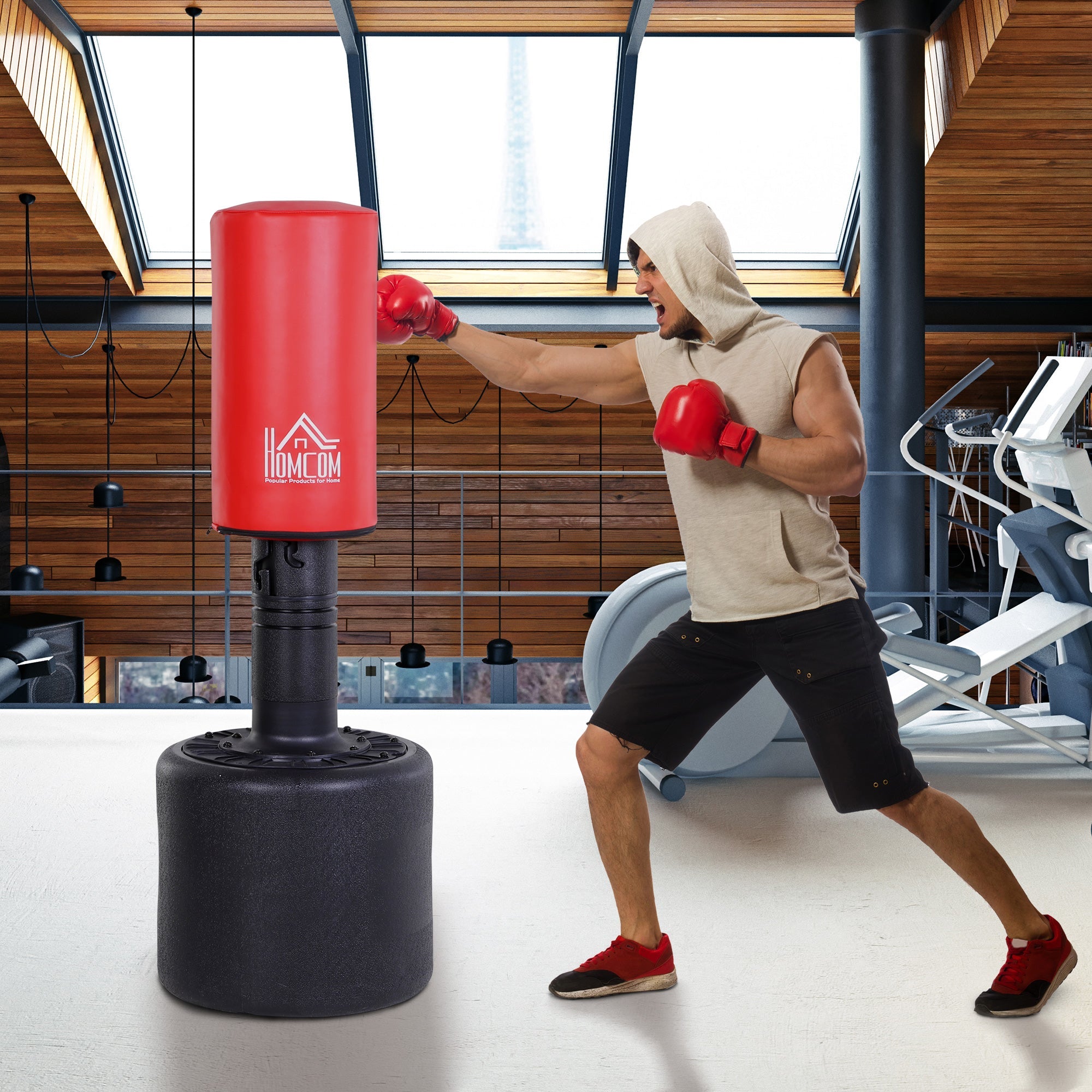 EASYCOMFORT Floor Punching Bag Adjustable Height 145-172cm with Fillable Base