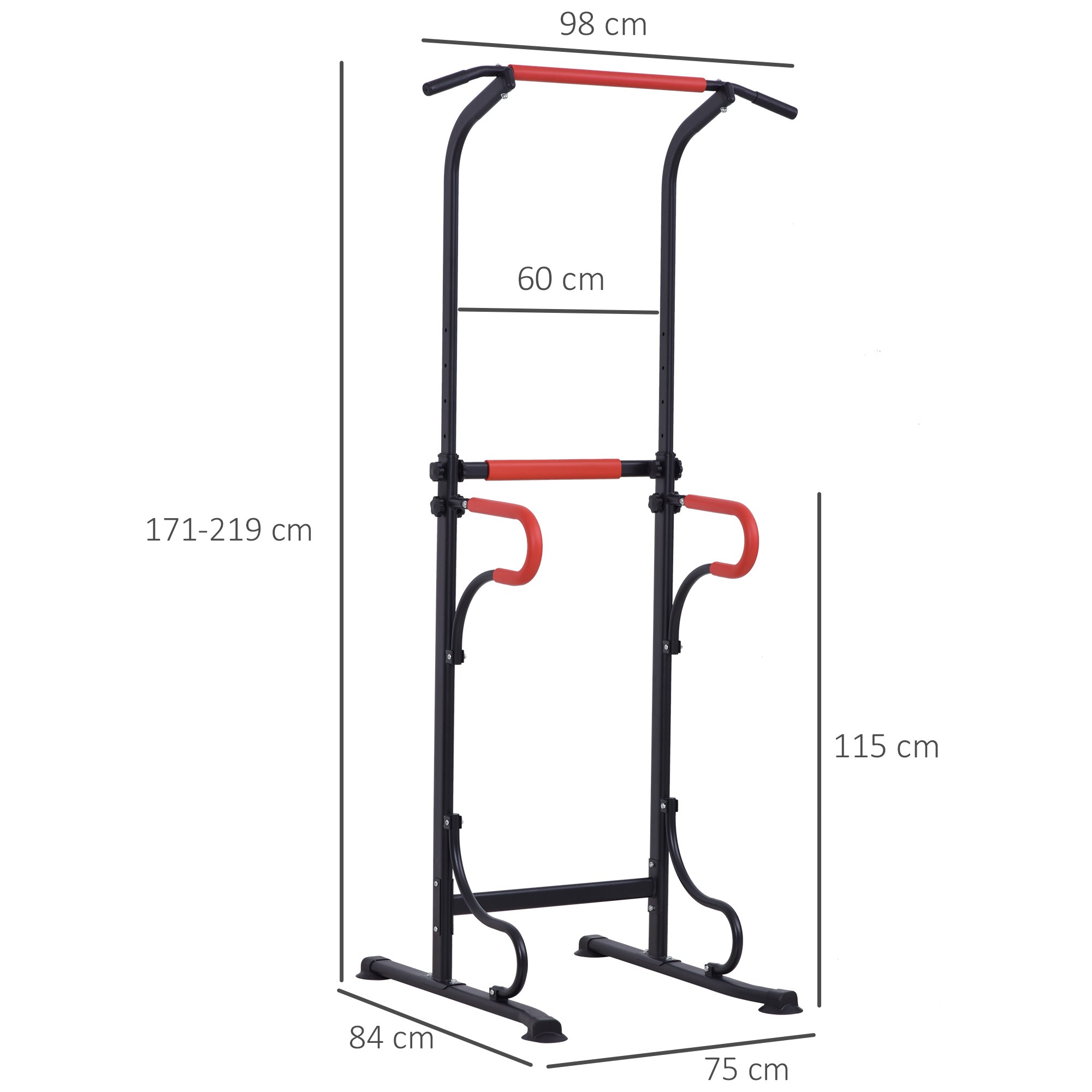 Easycomfort Barra per Trazioni Power Tower Stazione Fitness Multifunzione with Altezza Regolabile 171-219cm black Rosso