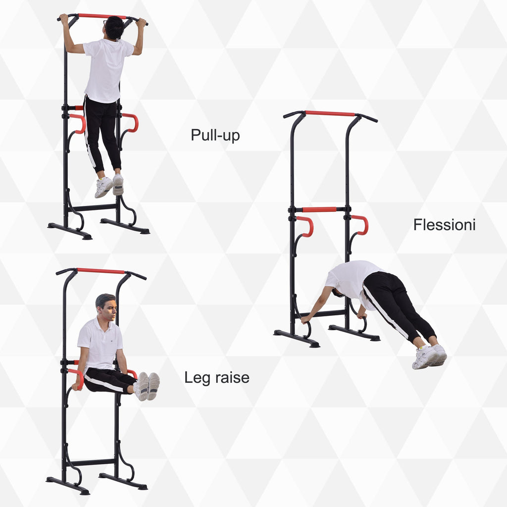 Easycomfort Barra per Trazioni Power Tower Stazione Fitness Multifunzione with Altezza Regolabile 171-219cm black Rosso