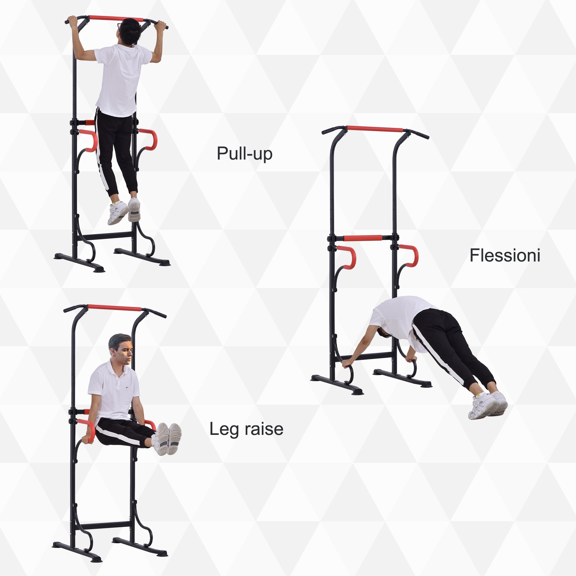 Easycomfort Barra per Trazioni Power Tower Stazione Fitness Multifunzione with Altezza Regolabile 171-219cm black Rosso