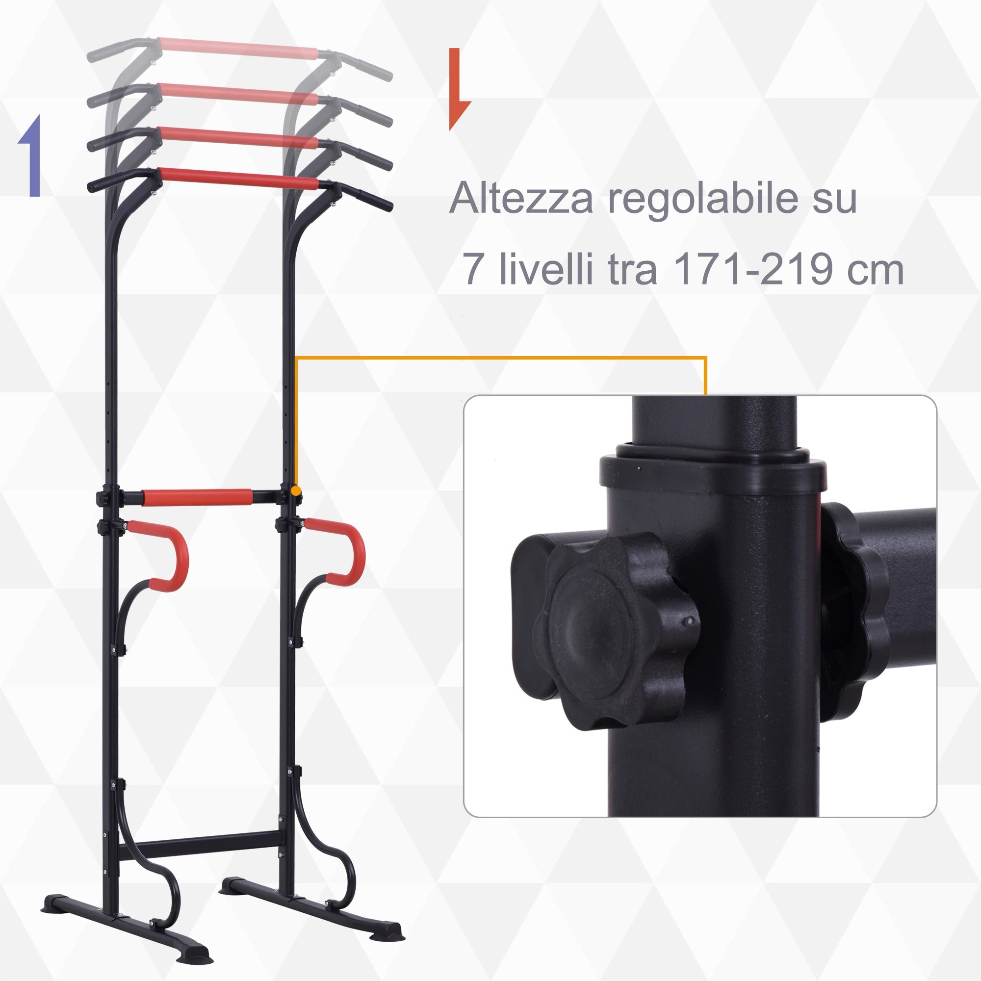 Easycomfort Barra per Trazioni Power Tower Stazione Fitness Multifunzione with Altezza Regolabile 171-219cm black Rosso