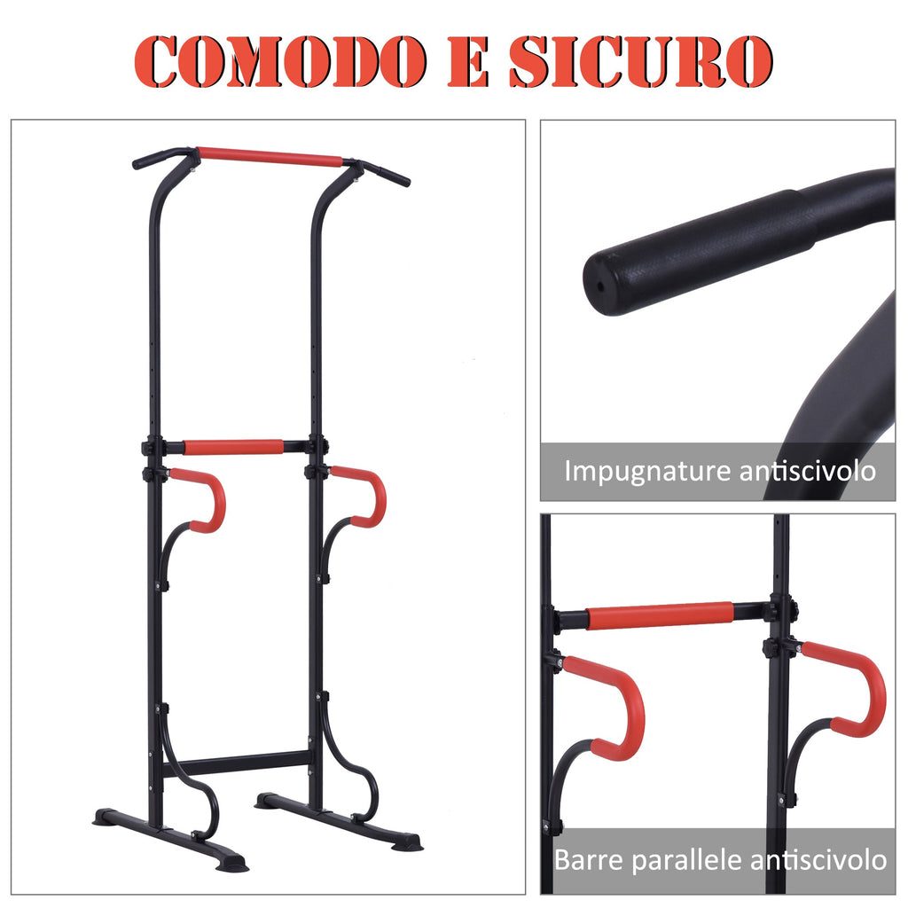 Easycomfort Barra per Trazioni Power Tower Stazione Fitness Multifunzione with Altezza Regolabile 171-219cm black Rosso