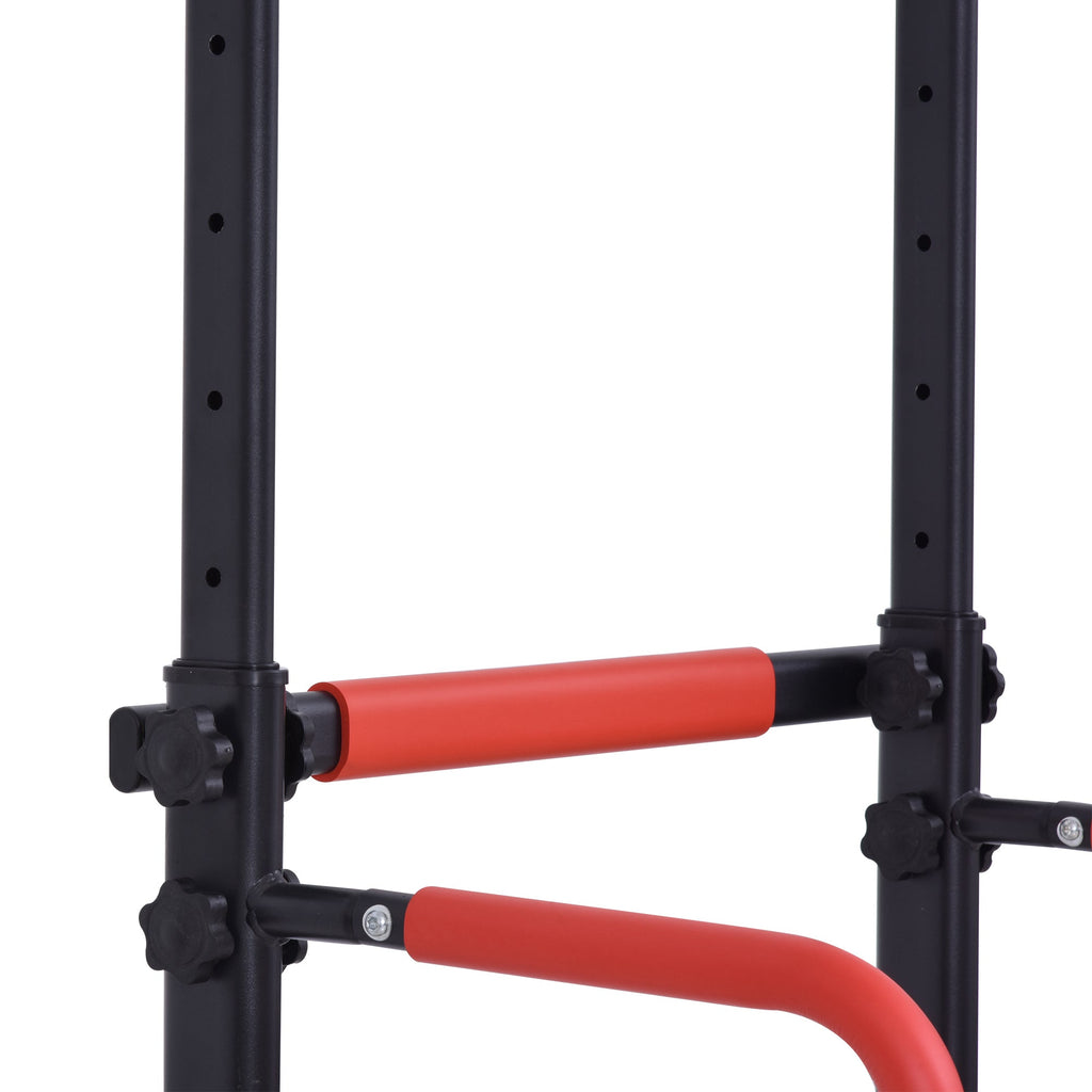 Easycomfort Barra per Trazioni Power Tower Stazione Fitness Multifunzione with Altezza Regolabile 171-219cm black Rosso