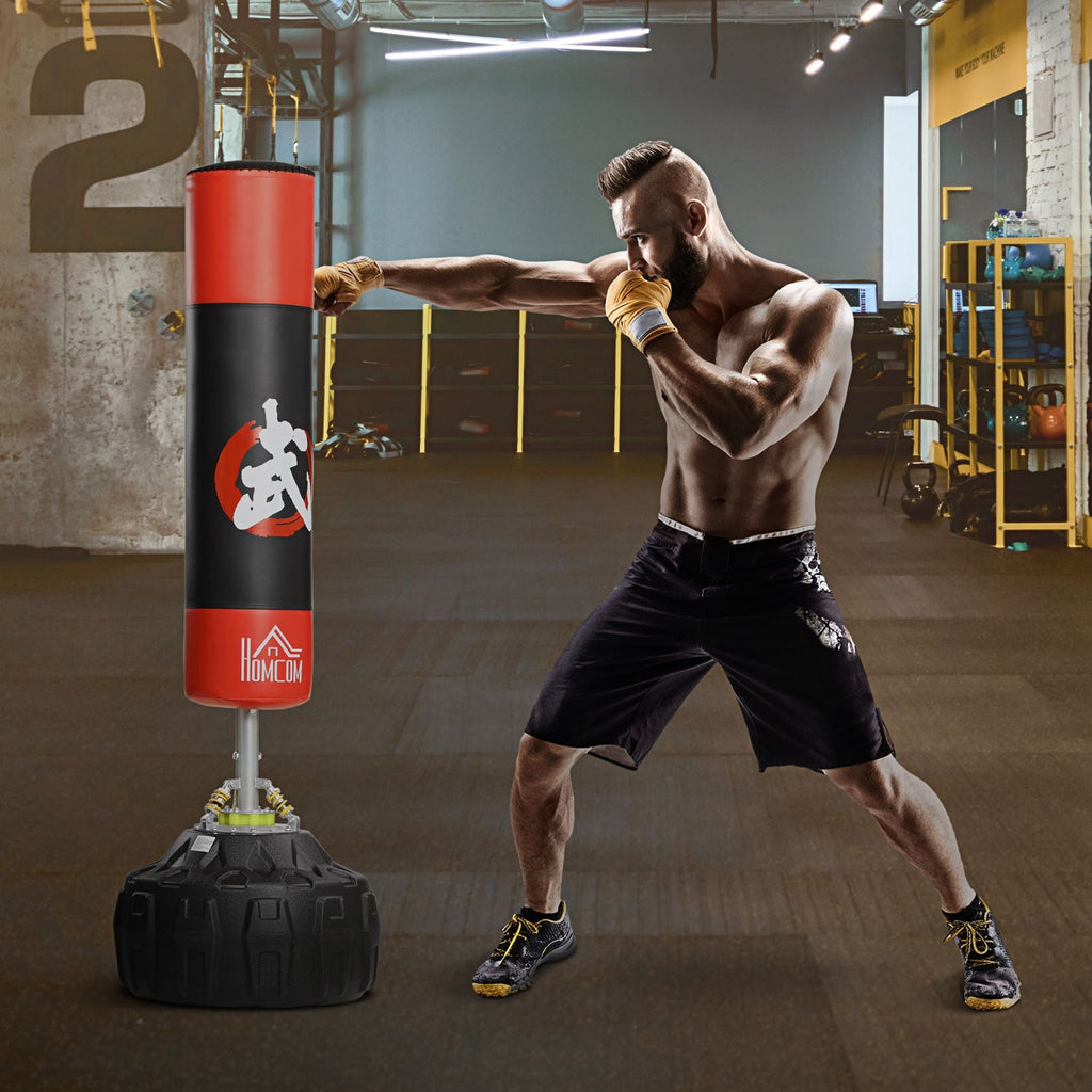 Easycomfort Sacco Boxe da Terra with Supporto per Allenamento Professionale a Casa o in Palestra, black e Rosso, ?60 x 180 cm