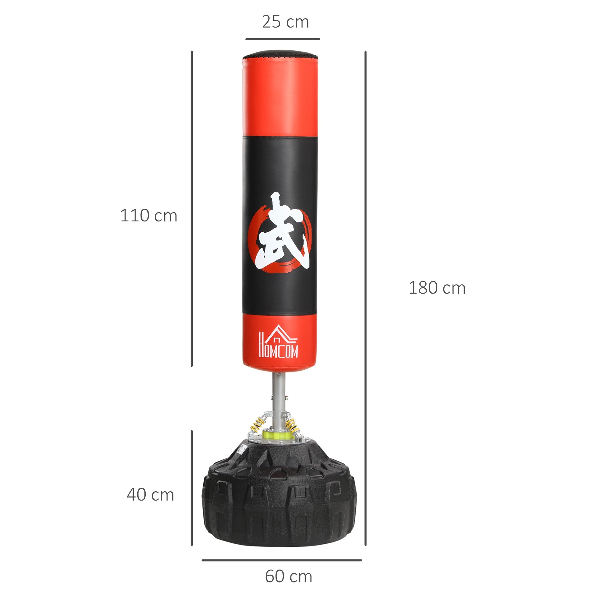Easycomfort Sacco Boxe da Terra with Supporto per Allenamento Professionale a Casa o in Palestra, black e Rosso, ?60 x 180 cm