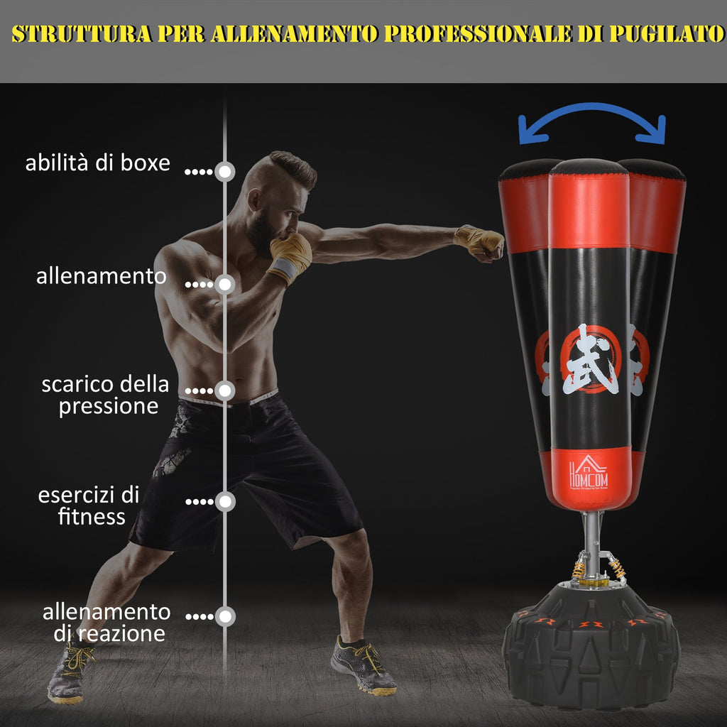 Easycomfort Sacco Boxe da Terra with Supporto per Allenamento Professionale a Casa o in Palestra, black e Rosso, ?60 x 180 cm