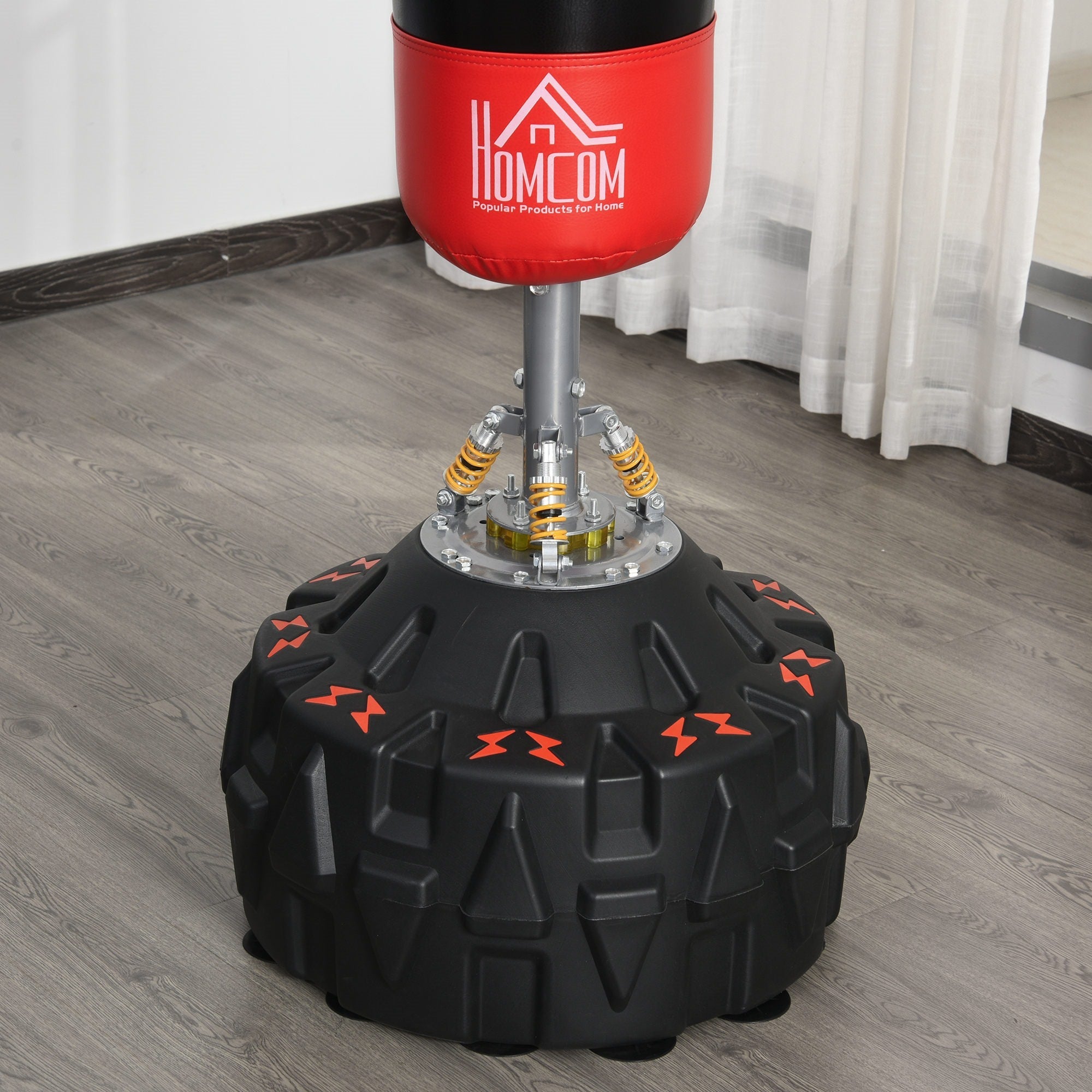 Easycomfort Sacco Boxe da Terra with Supporto per Allenamento Professionale a Casa o in Palestra, black e Rosso, ?60 x 180 cm
