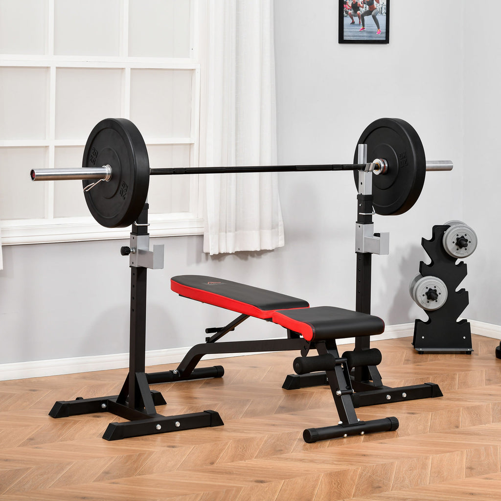 EASYCOMFORT Set of 2 Steel Barbell Racks, 2 Hooks with Adjustable Height, Capacity 150kg, 55x57x105-170cm, Black