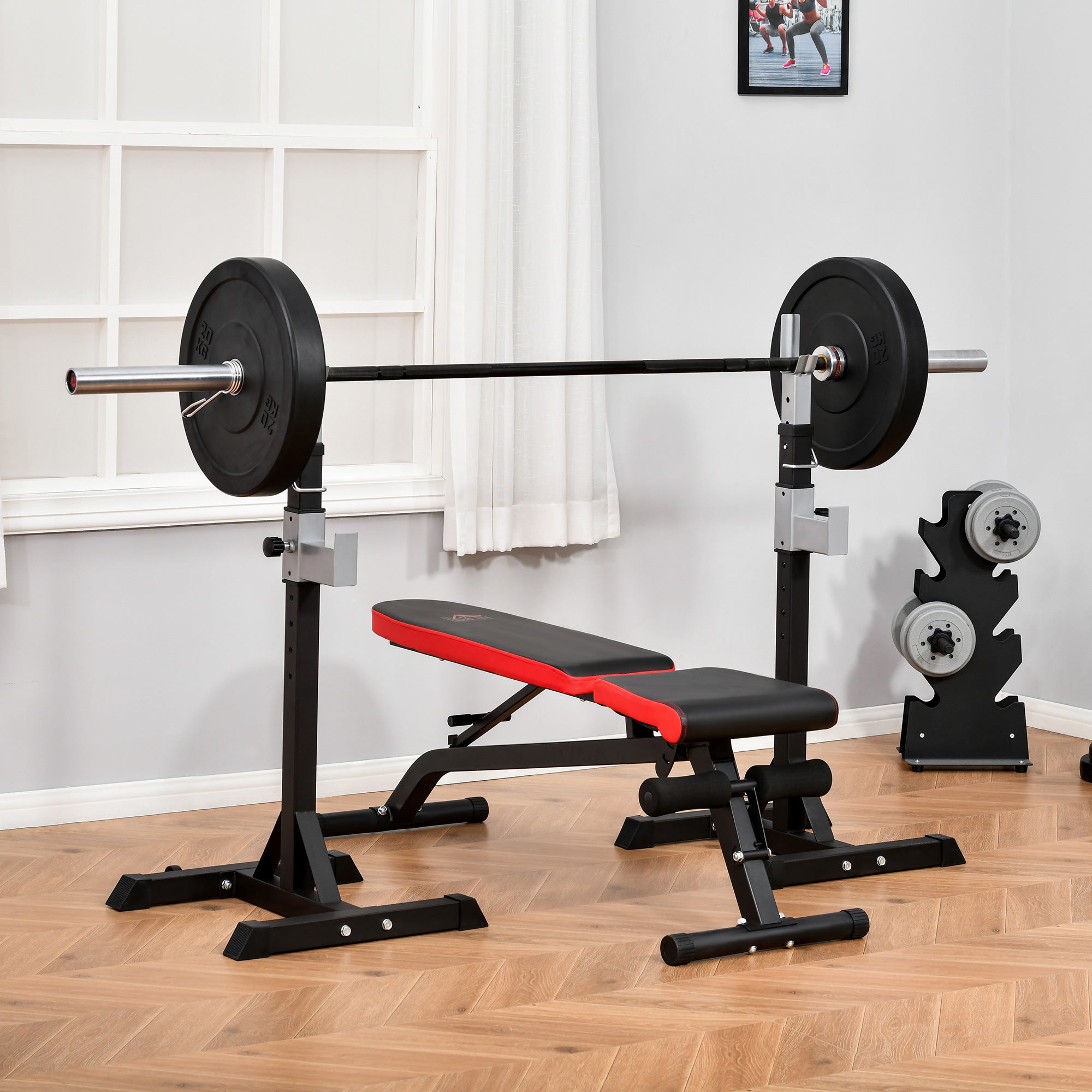 EASYCOMFORT Set of 2 Steel Barbell Racks, 2 Hooks with Adjustable Height, Capacity 150kg, 55x57x105-170cm, Black