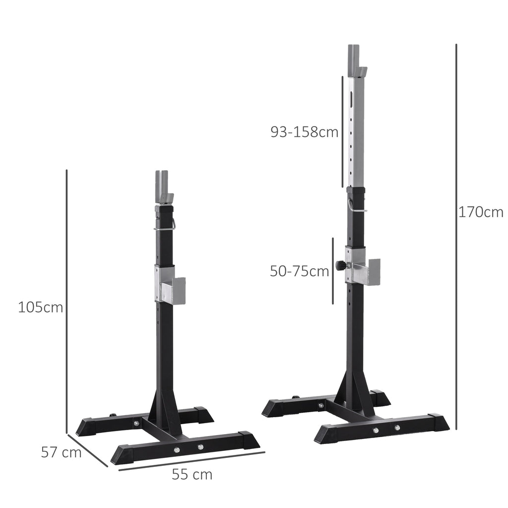 EASYCOMFORT Set of 2 Steel Barbell Racks, 2 Hooks with Adjustable Height, Capacity 150kg, 55x57x105-170cm, Black