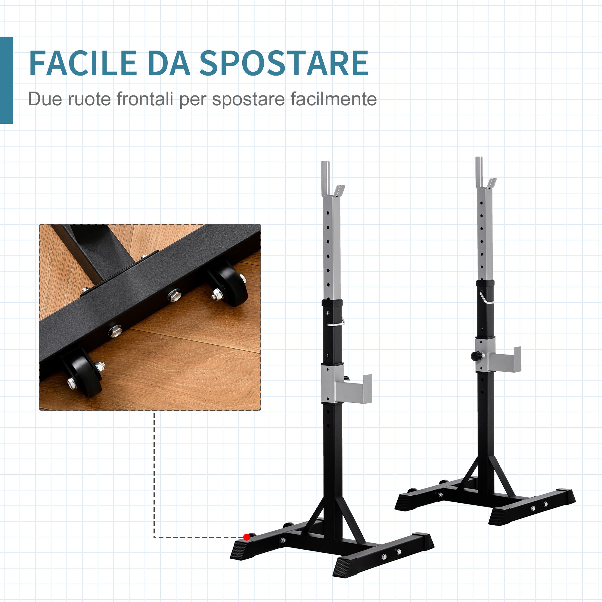 EASYCOMFORT Set of 2 Steel Barbell Racks, 2 Hooks with Adjustable Height, Capacity 150kg, 55x57x105-170cm, Black