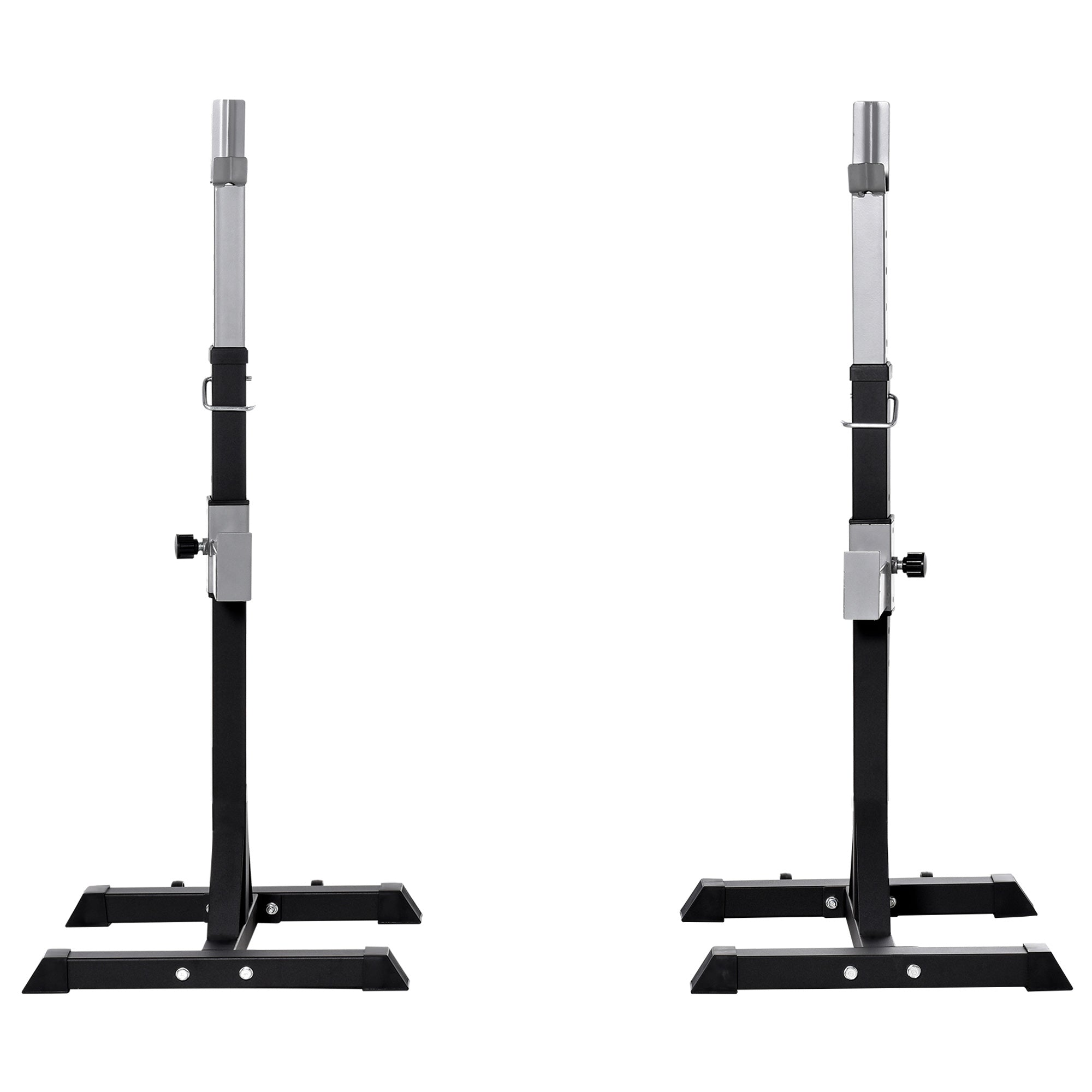 EASYCOMFORT Set of 2 Steel Barbell Racks, 2 Hooks with Adjustable Height, Capacity 150kg, 55x57x105-170cm, Black