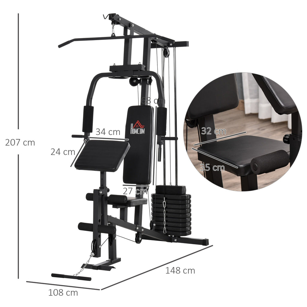 Easycomfort Stazione Fitness Multifunzione per Allenamento a Casa e Professionale in Acciaio, 148x108x207 cm, black