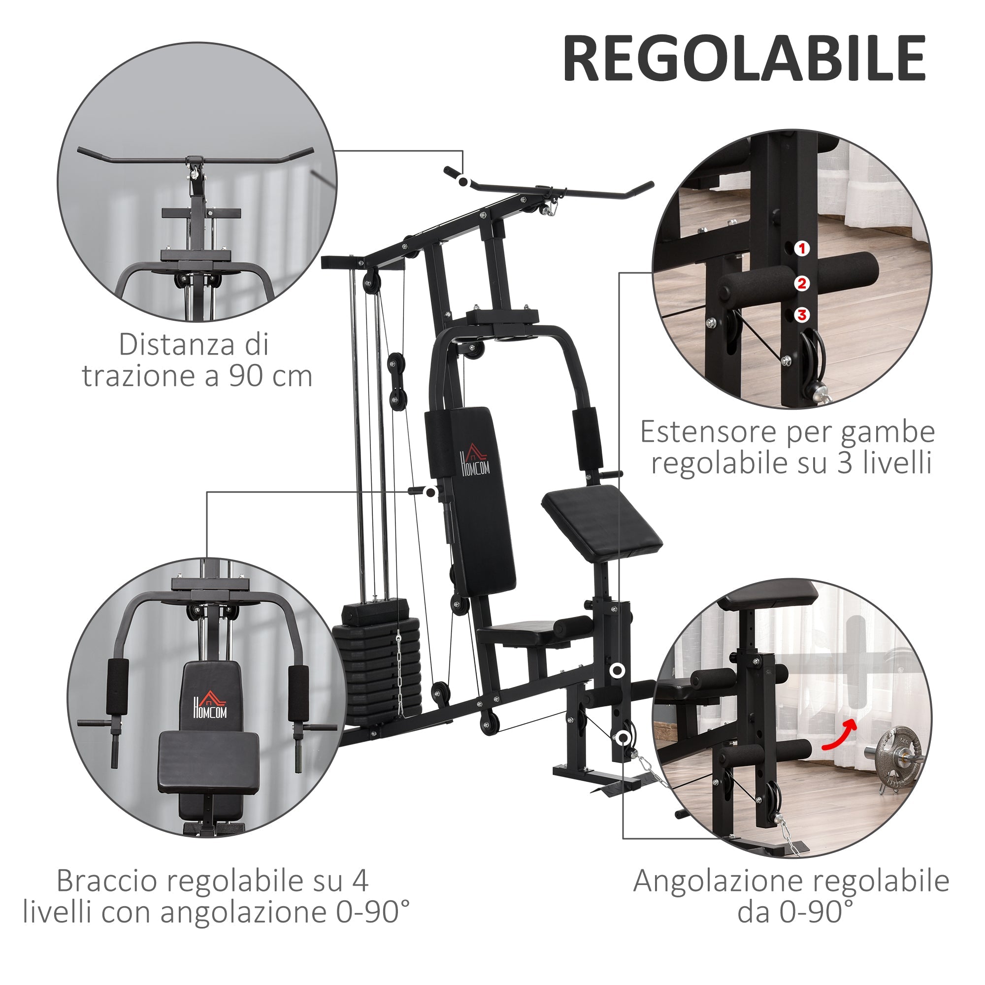 Easycomfort Stazione Fitness Multifunzione per Allenamento a Casa e Professionale in Acciaio, 148x108x207 cm, black