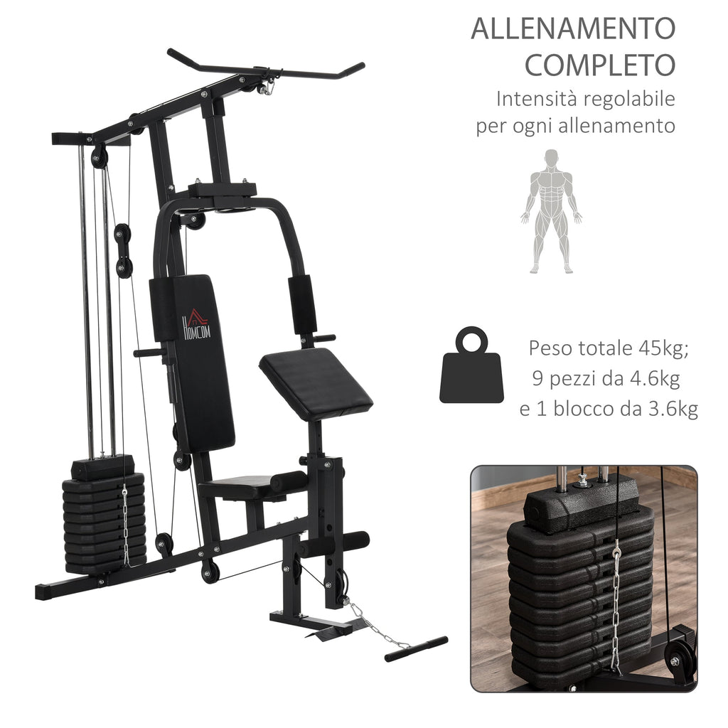 Easycomfort Stazione Fitness Multifunzione per Allenamento a Casa e Professionale in Acciaio, 148x108x207 cm, black