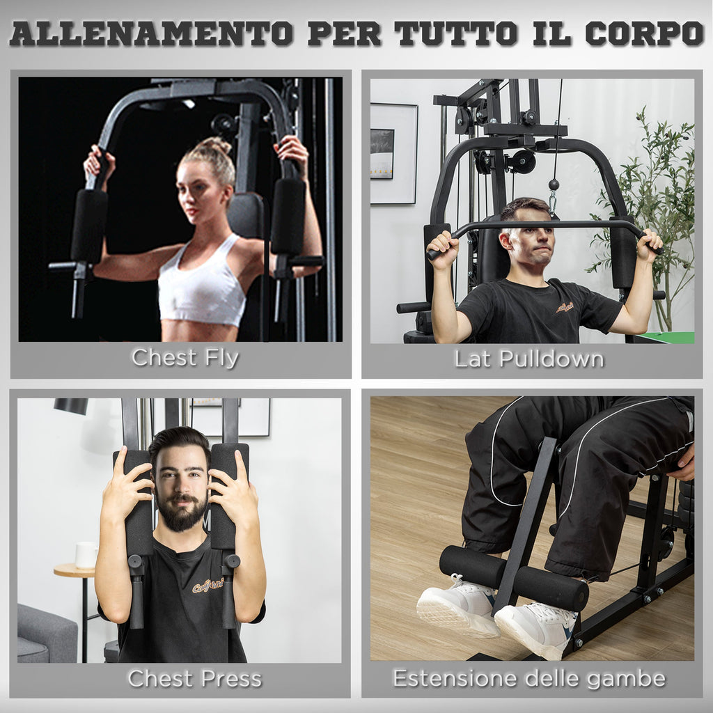 Easycomfort Stazione Fitness Multifunzione per Allenamento a Casa e Professionale in Acciaio, 148x108x207 cm, black