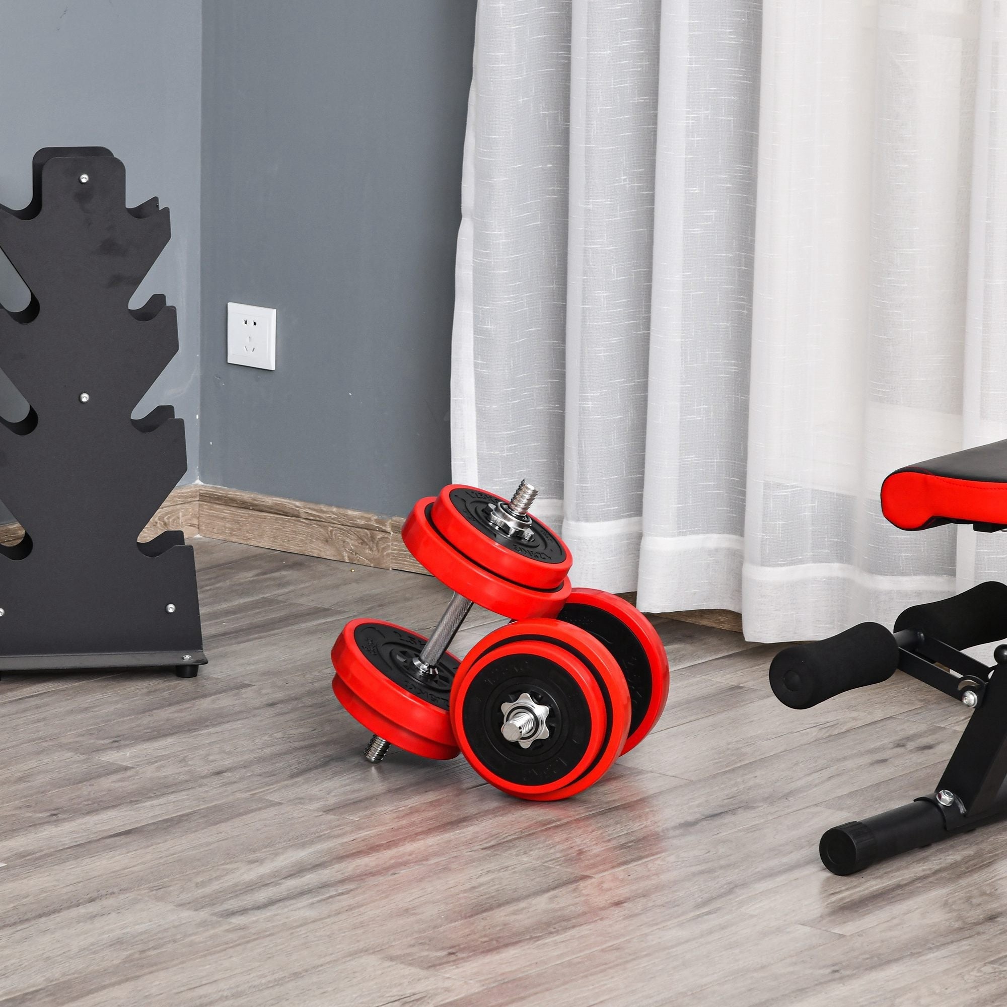 EasyComfort 20 kg halter- en dumbbellset rood/zwart