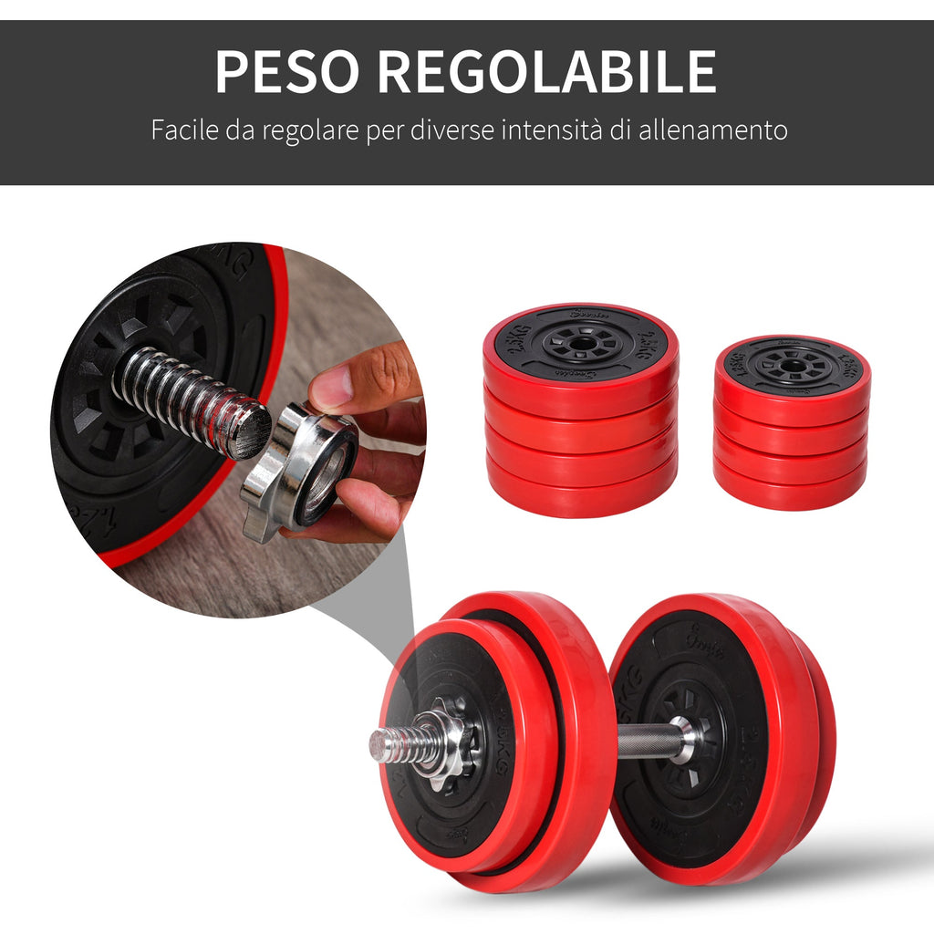 EasyComfort 20 kg halter- en dumbbellset rood/zwart