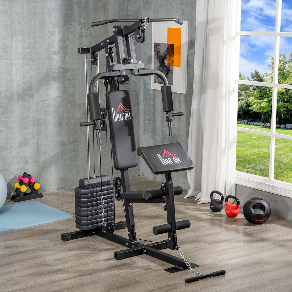 Easycomfort Stazione Fitness Multifunzione Power Tower with Pesi fino 45kg e Panca Imbottita, 135x103x210cm