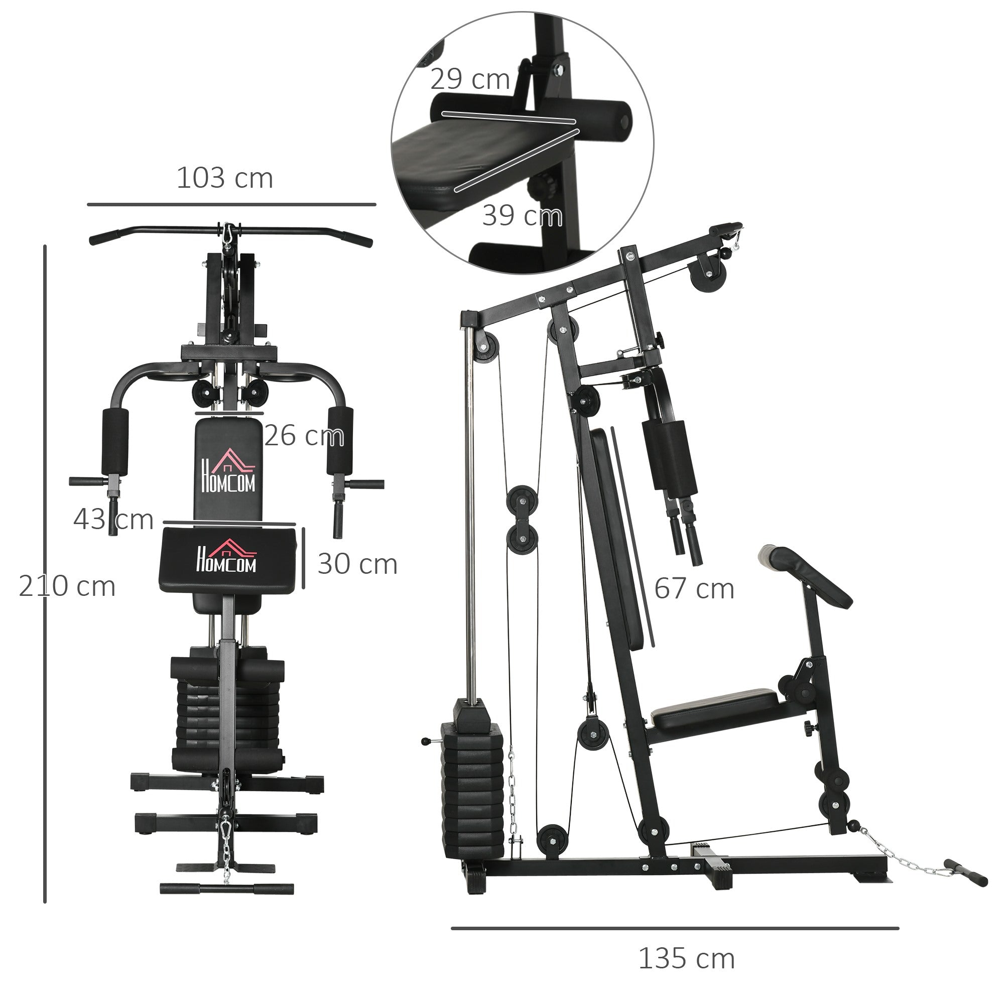 Easycomfort Stazione Fitness Multifunzione Power Tower with Pesi fino 45kg e Panca Imbottita, 135x103x210cm