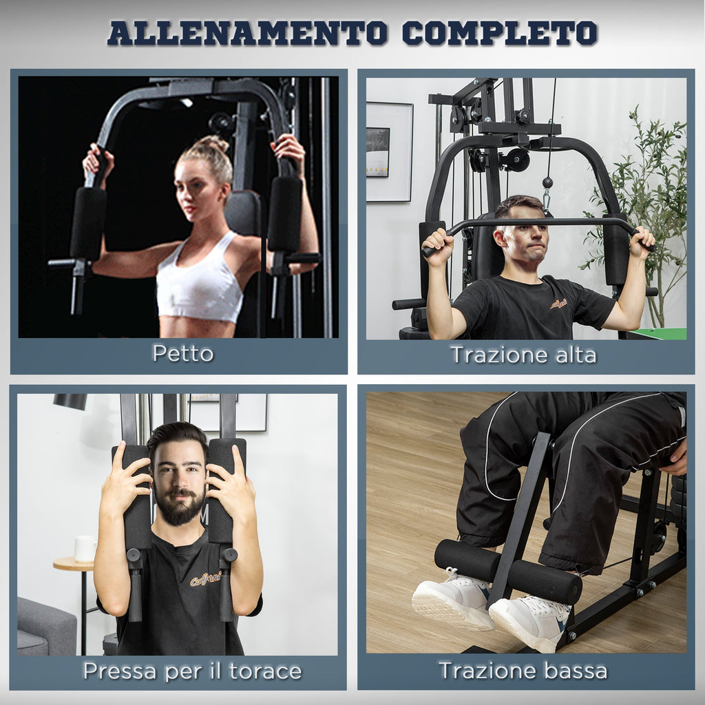 Easycomfort Stazione Fitness Multifunzione Power Tower with Pesi fino 45kg e Panca Imbottita, 135x103x210cm