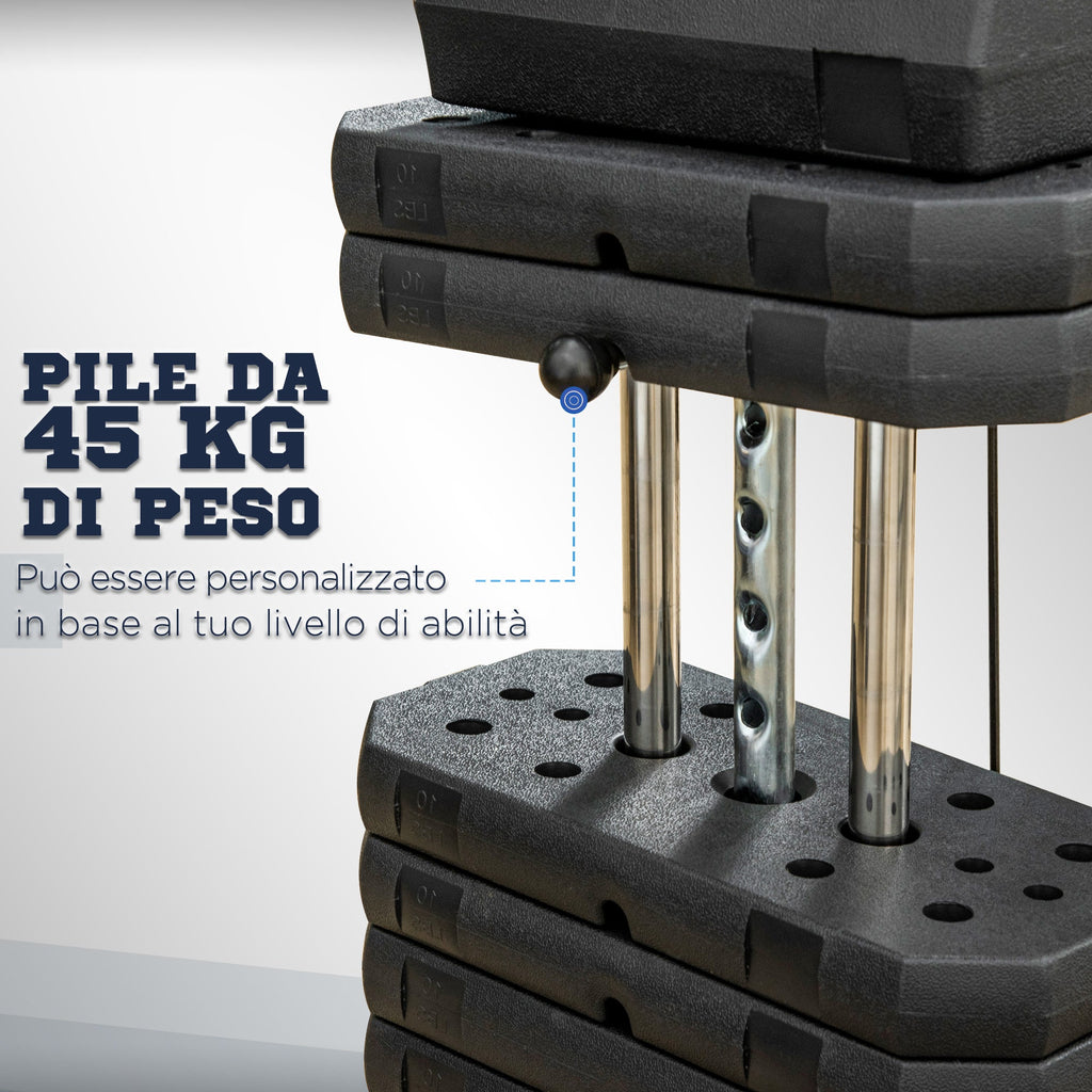 Easycomfort Stazione Fitness Multifunzione Power Tower with Pesi fino 45kg e Panca Imbottita, 135x103x210cm