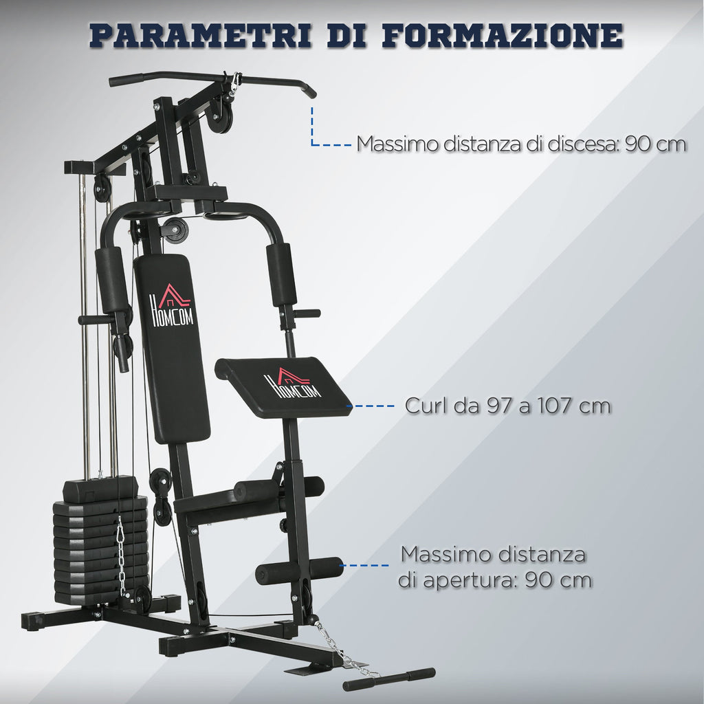 Easycomfort Stazione Fitness Multifunzione Power Tower with Pesi fino 45kg e Panca Imbottita, 135x103x210cm