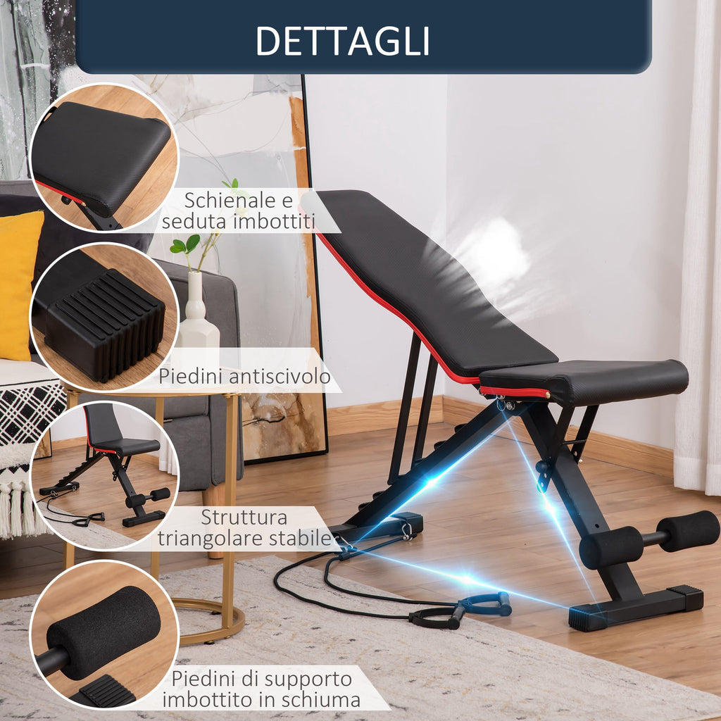 Easycomfort Panca Multifunzione per Addominali e Pesi, Inclinazione Regolabile ed Elastici, 130x48x48-109cm, black