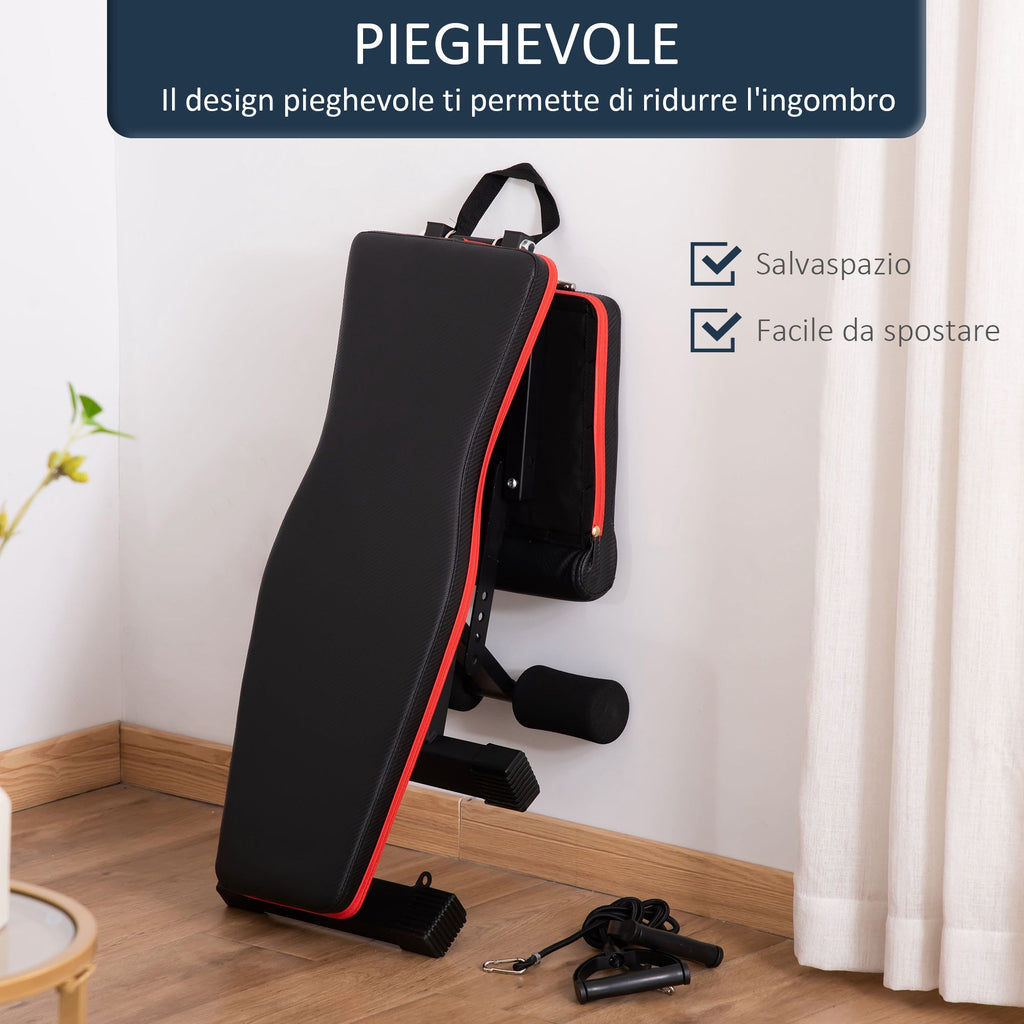 Easycomfort Panca Multifunzione per Addominali e Pesi, Inclinazione Regolabile ed Elastici, 130x48x48-109cm, black