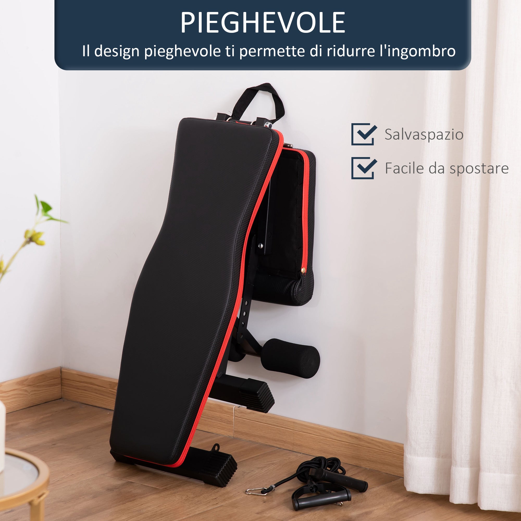 Easycomfort Panca Multifunzione per Addominali e Pesi, Inclinazione Regolabile ed Elastici, 130x48x48-109cm, black