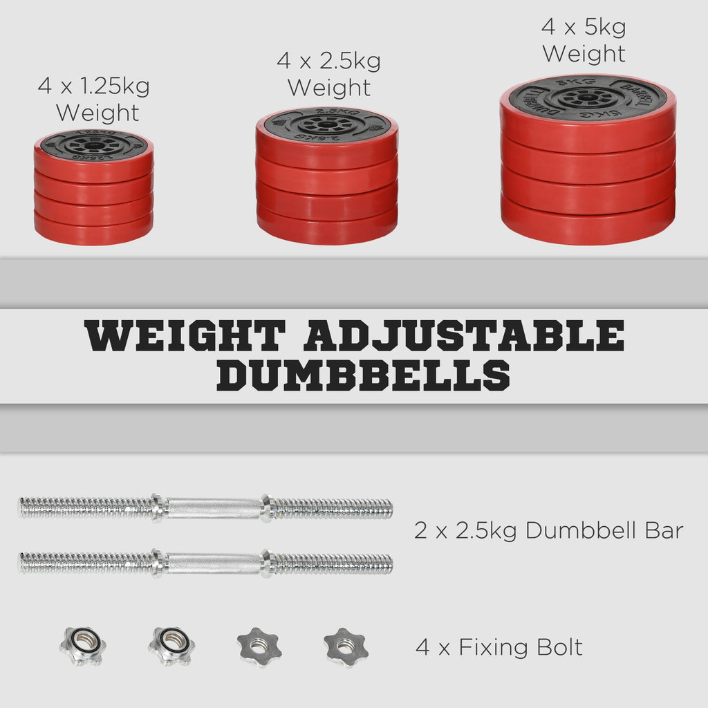 Easycomfort Set Manubri Palestra with Pesi da 40kg rivestiti in Gomma, in Metallo e Sabbia di Ferro, 45x26x26 cm, Rossa