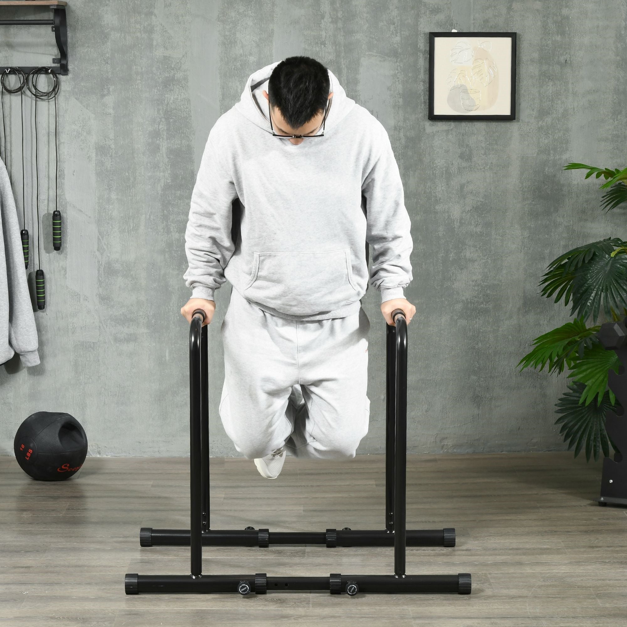 EASYCOMFORT Adjustable Height Steel Dip Bar with 6 Adjustable Lengths, 90-102x65x80-90 cm, Black