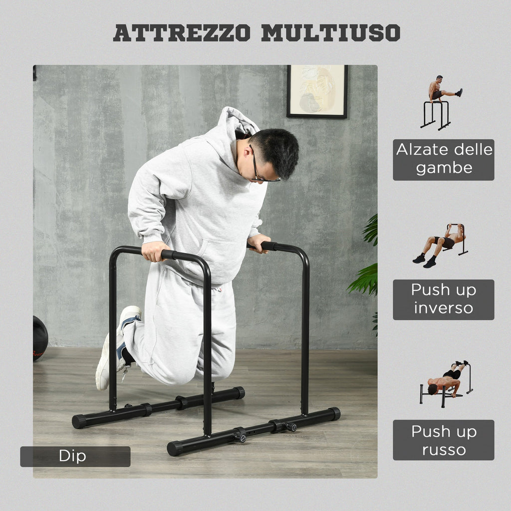 EASYCOMFORT Adjustable Height Steel Dip Bar with 6 Adjustable Lengths, 90-102x65x80-90 cm, Black