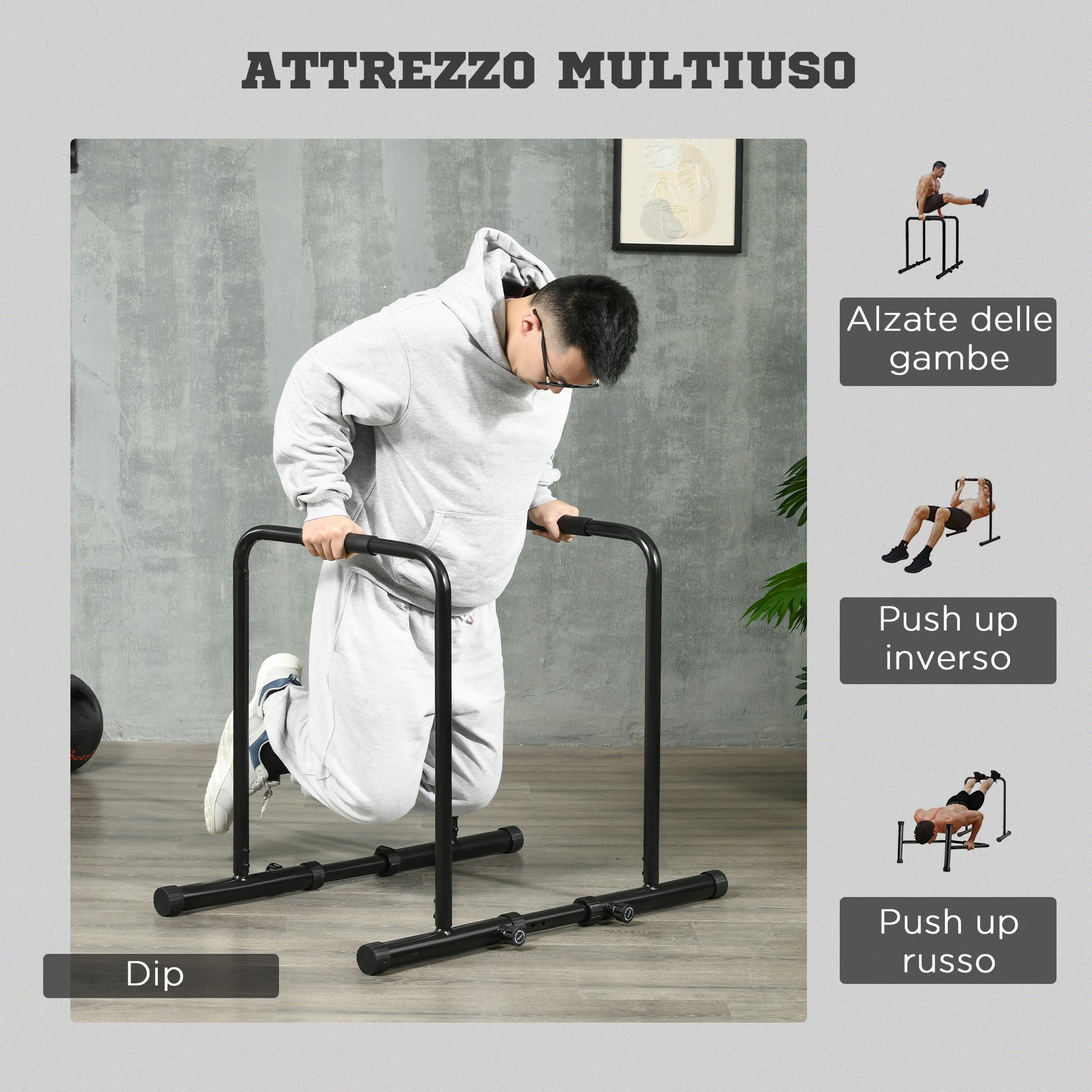 EASYCOMFORT Adjustable Height Steel Dip Bar with 6 Adjustable Lengths, 90-102x65x80-90 cm, Black