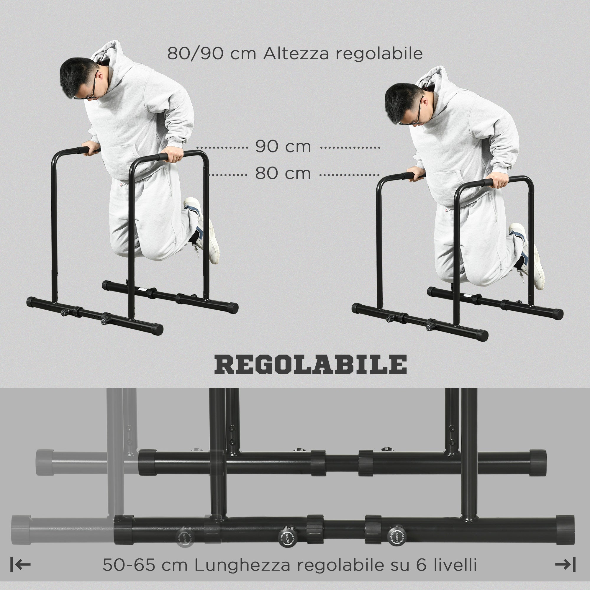 EASYCOMFORT Adjustable Height Steel Dip Bar with 6 Adjustable Lengths, 90-102x65x80-90 cm, Black
