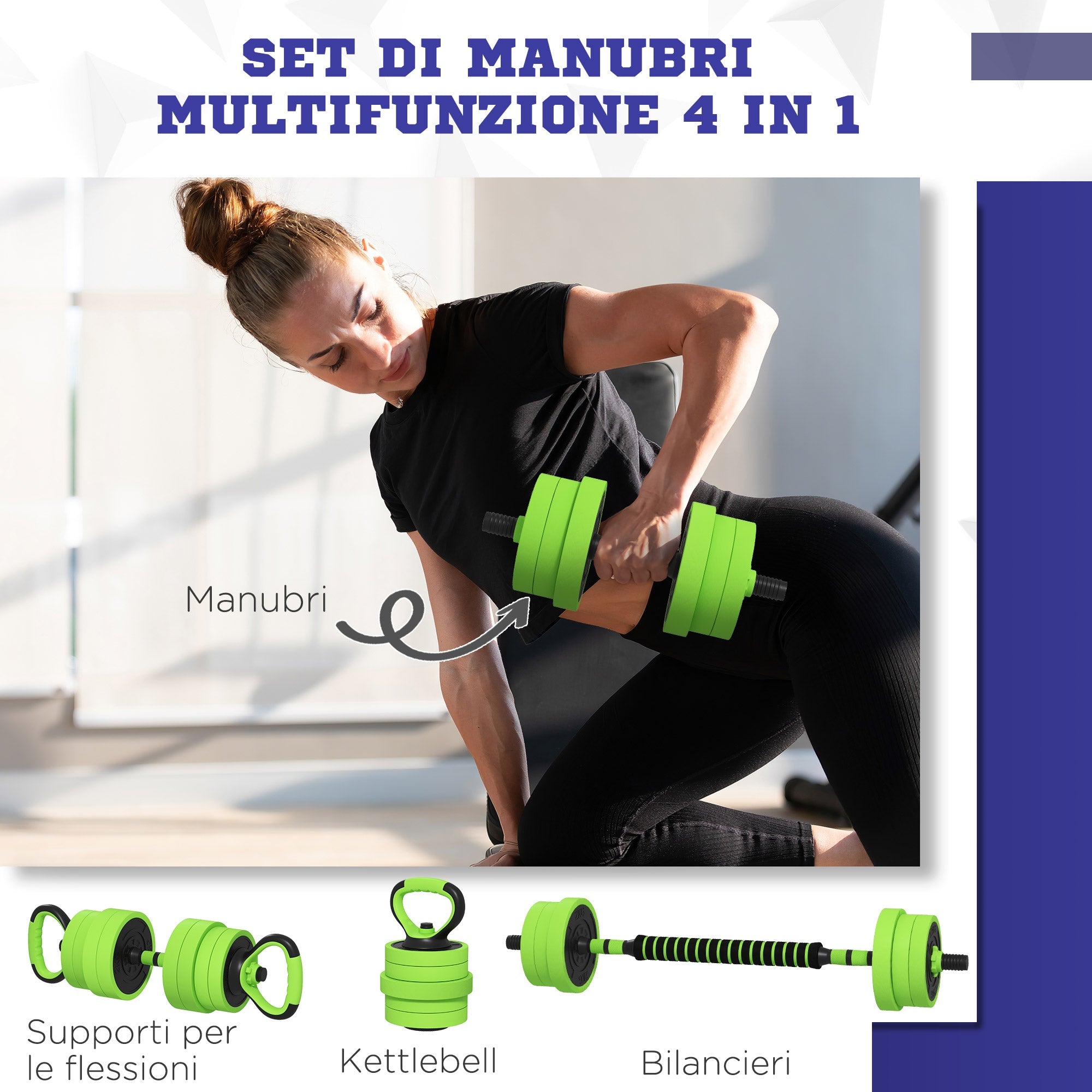 Easycomfort Pesi da Palestra Set 4 in 1 da 40kg totali, utilizzabile come Kettlebell, Manubri e Bilancieri
